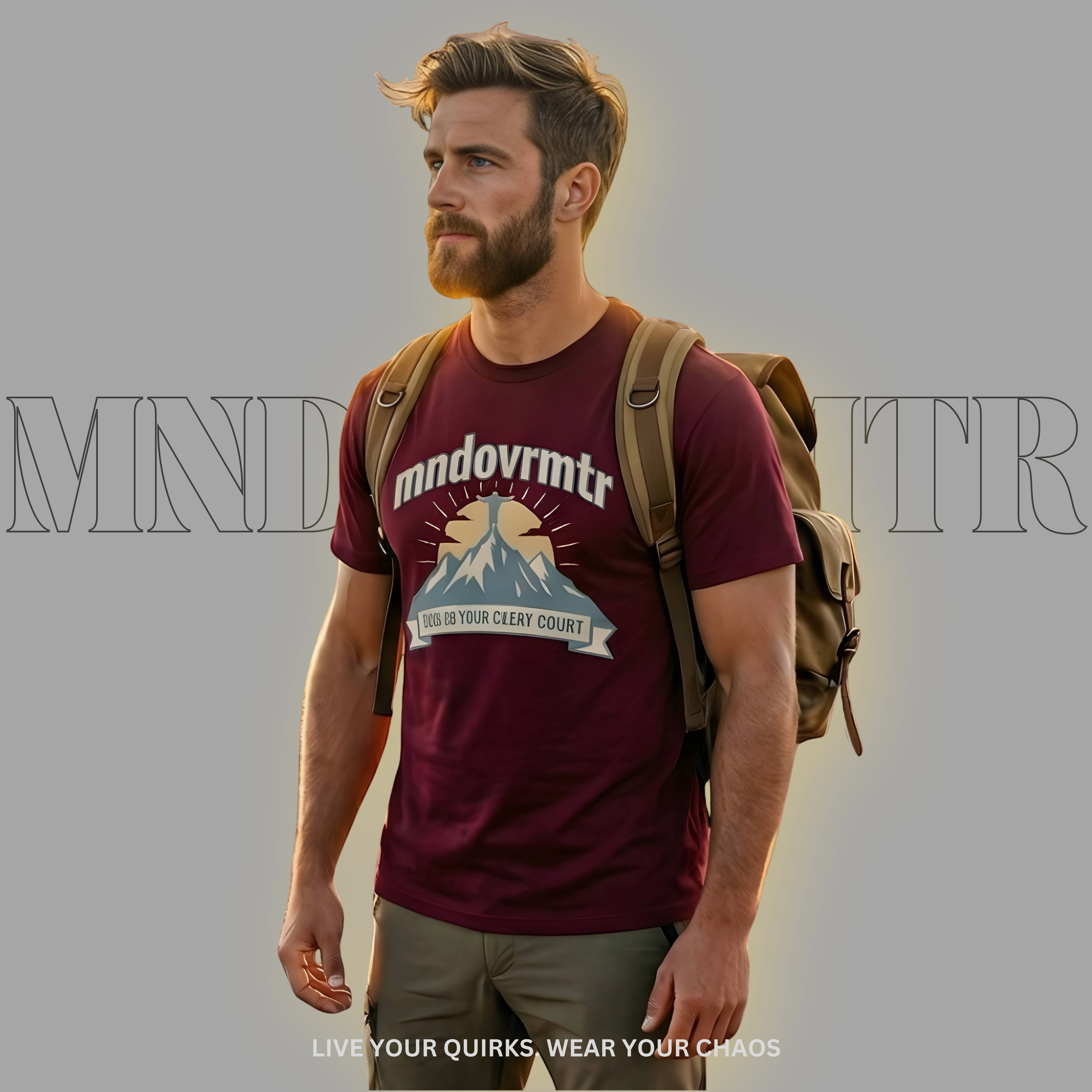 MNDOVRMTR™ mountain summit t-shirt in maroon - mind over matter back print