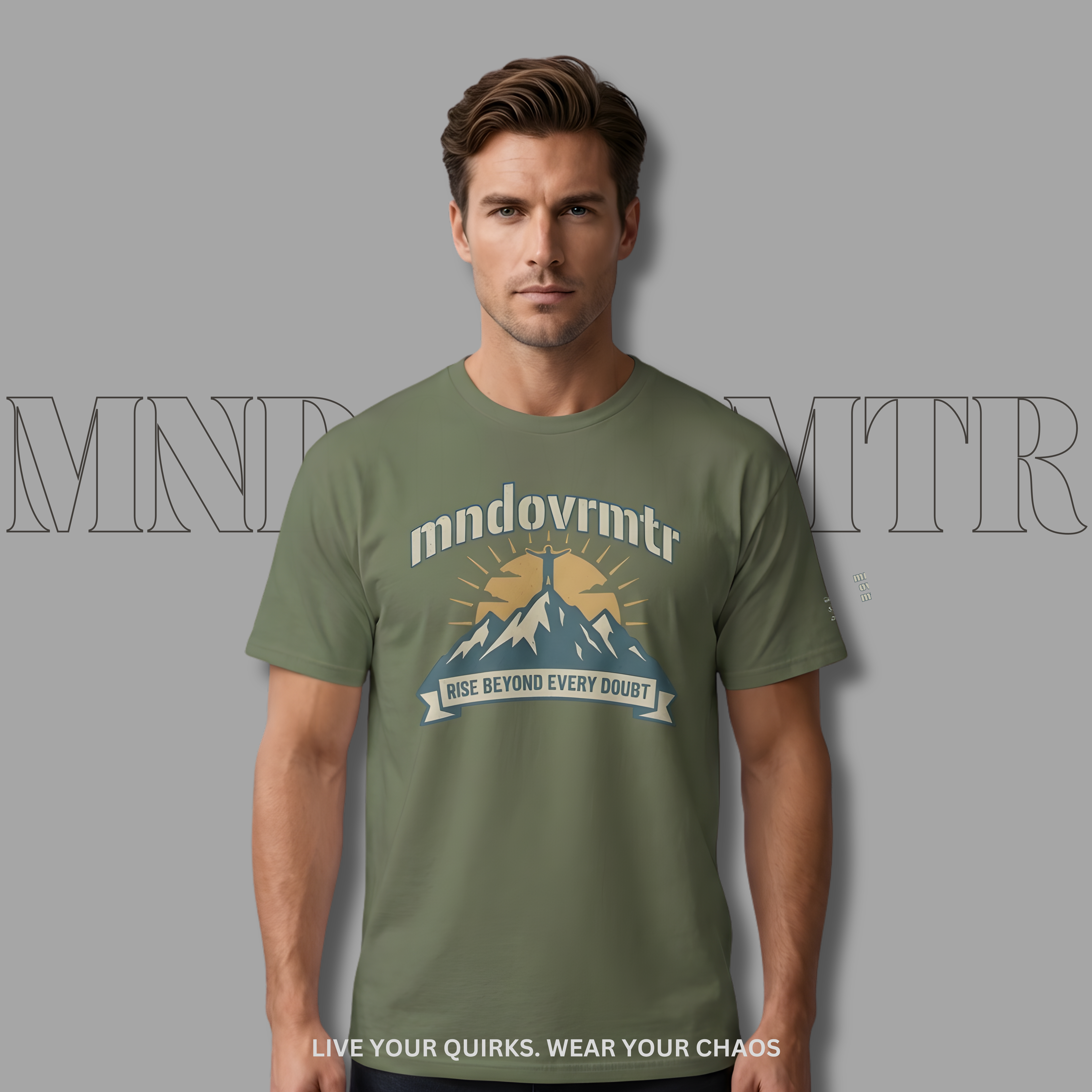 MNDOVRMTR™ mountain summit t-shirt in green - mountain graphic streetwear tee