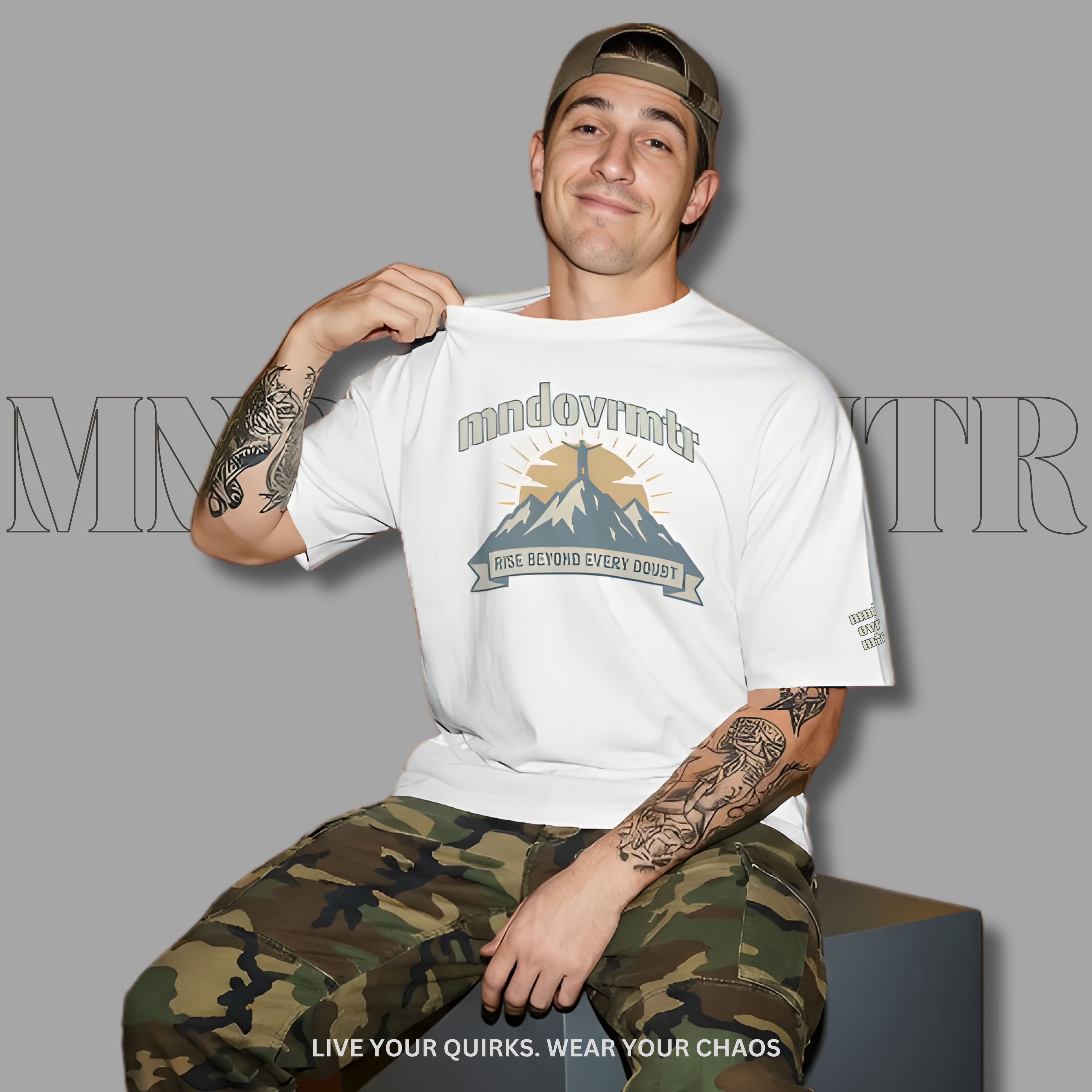 MNDOVRMTR™ mountain summit t-shirt in white - vintage outdoor streetwear styling