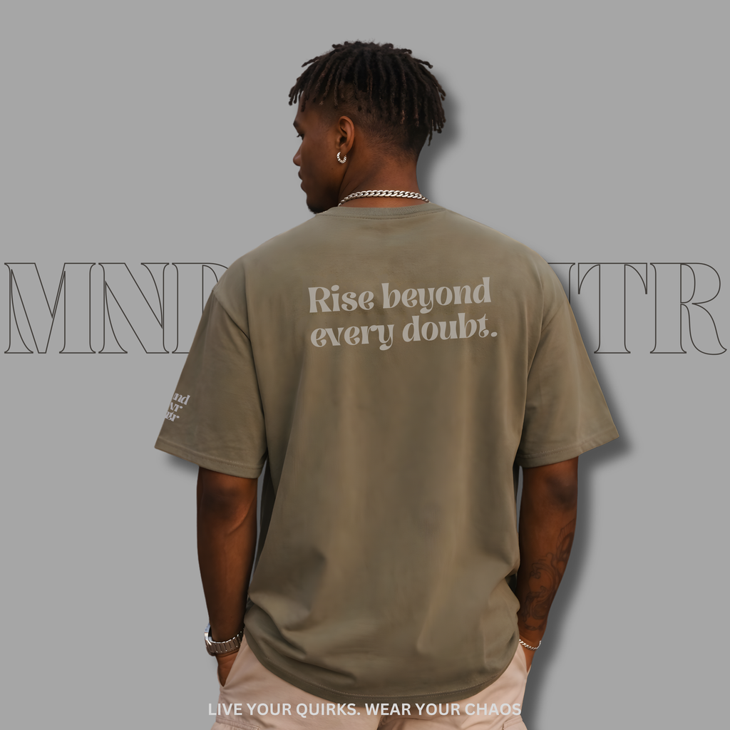 MNDOVRMTR™ Rise Beyond Every Doubt unisex shirt in green - motivational back print