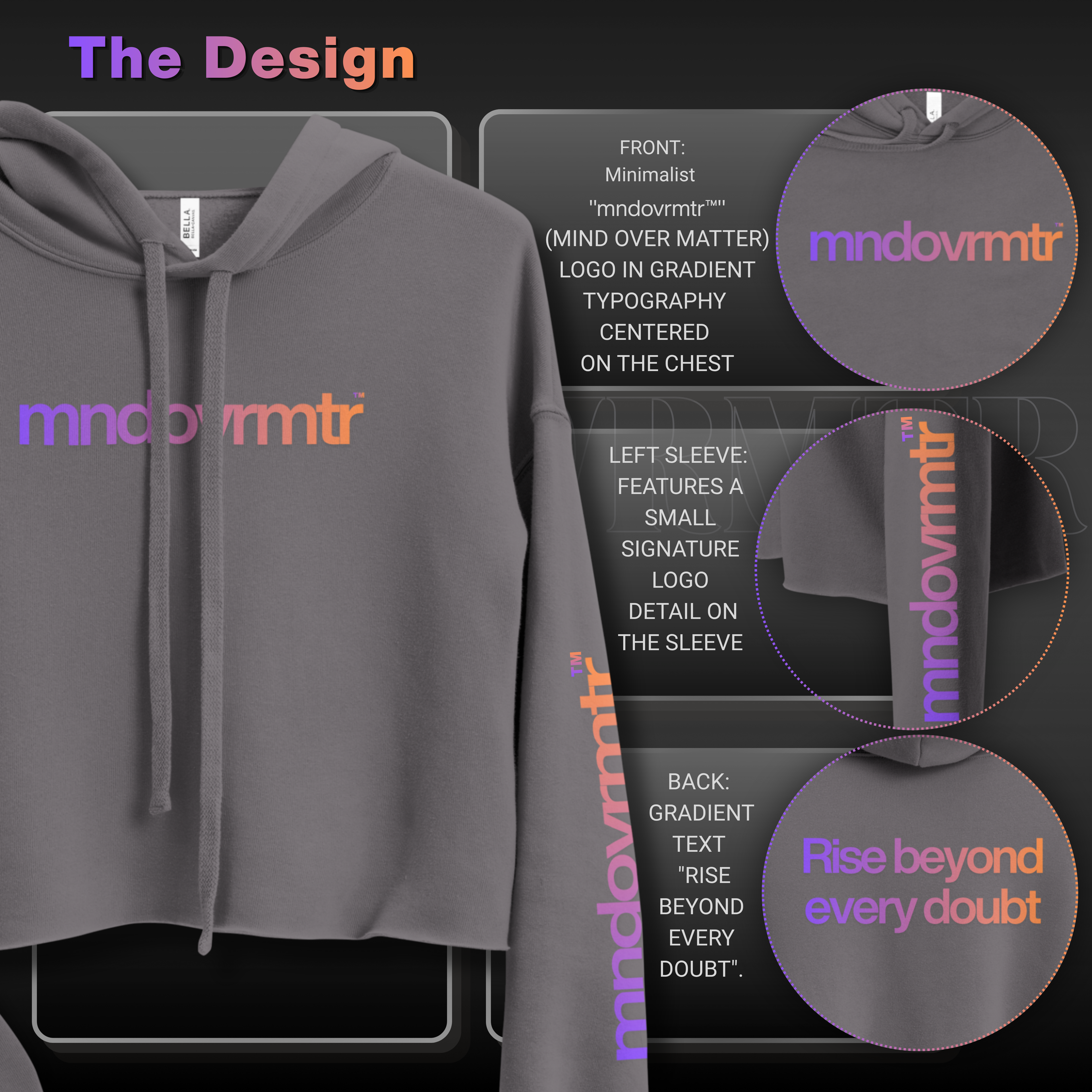 MNDOVRMTR™ crop hoodie - raw-hem streetwear, with gradient mind over matter gradient print