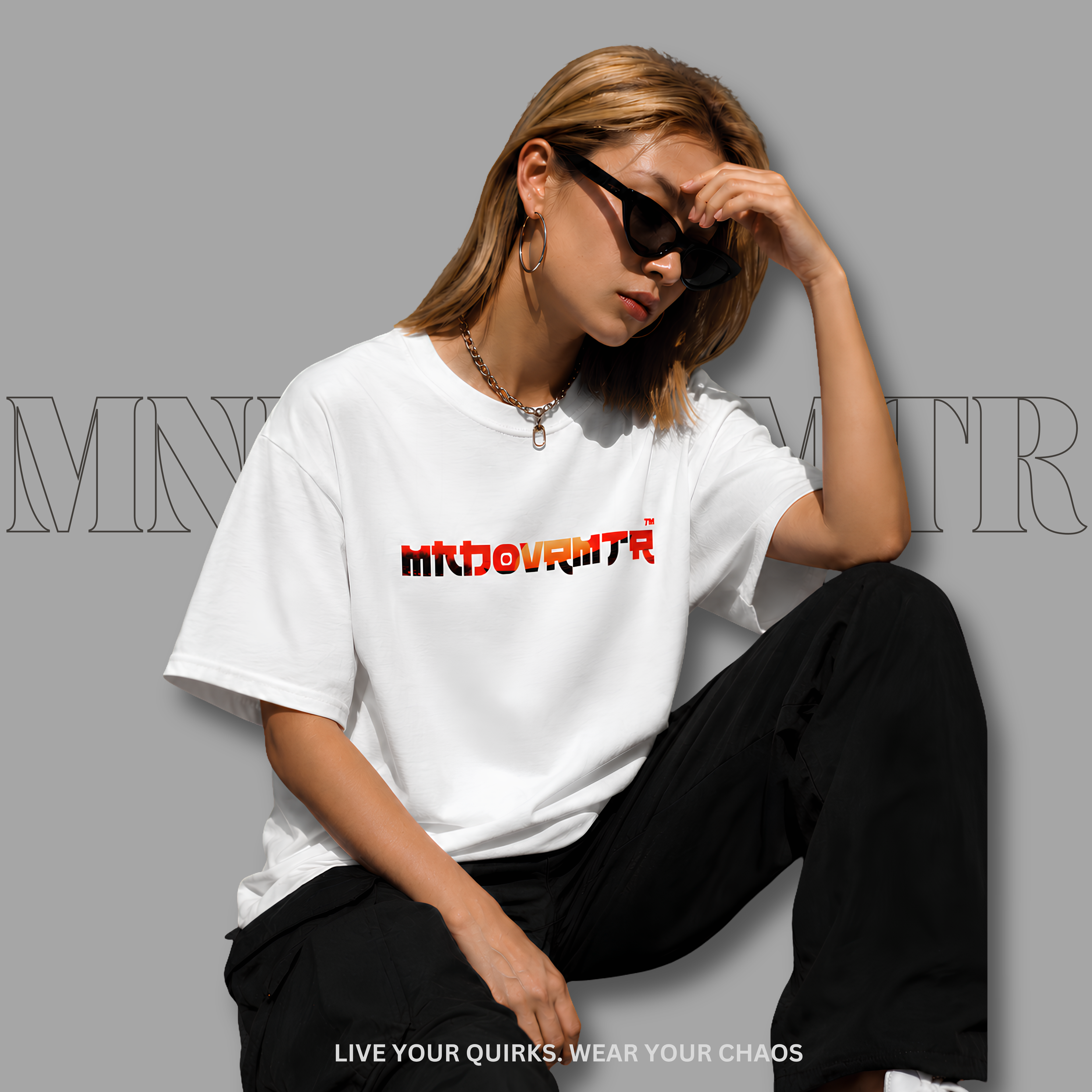 MNDOVRMTR™ Rise Beyond Every Doubt t-shirt in white - front chest logo detail