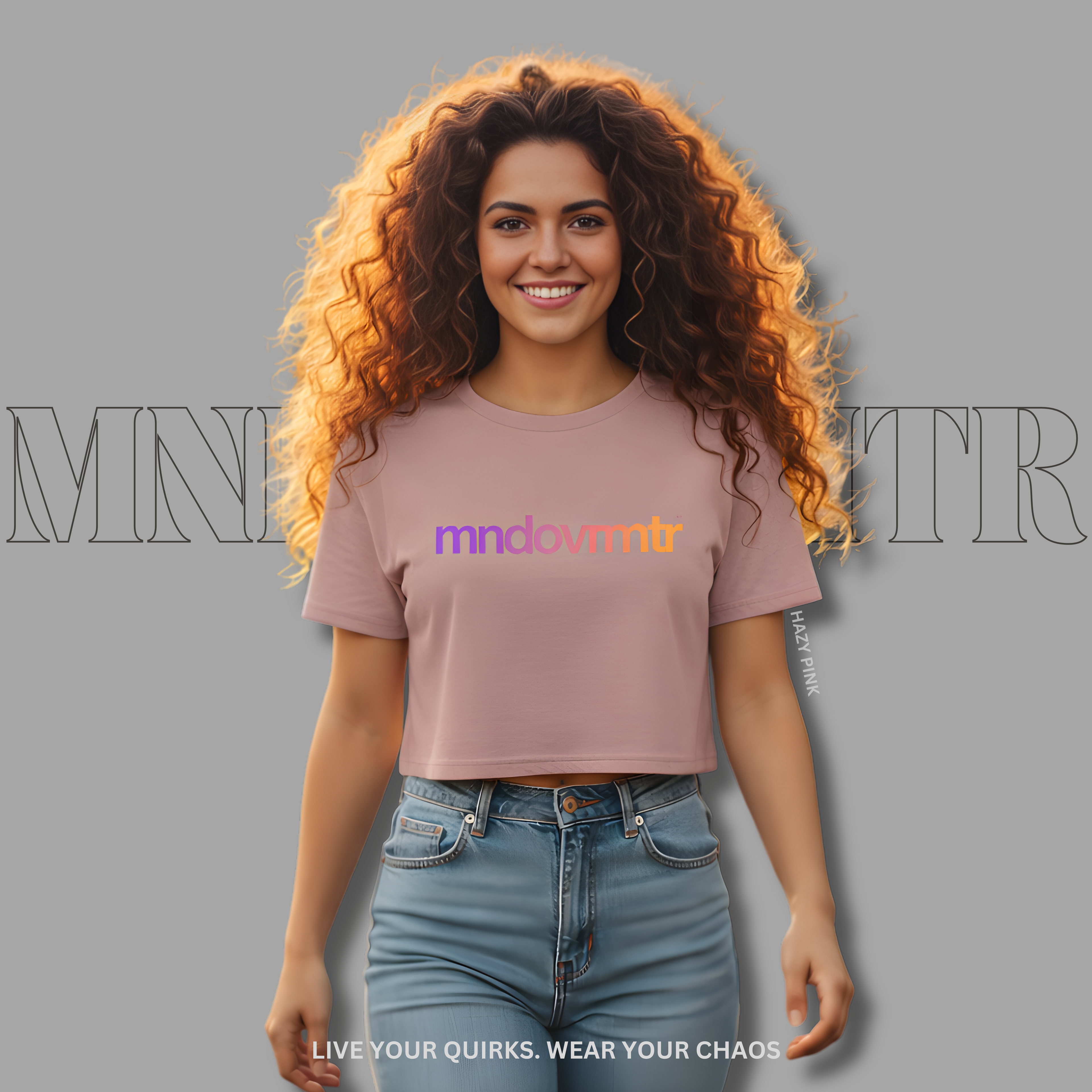 MNDOVRMTR™ gradient crop tee in hazy pink - motivational streetwear crop top