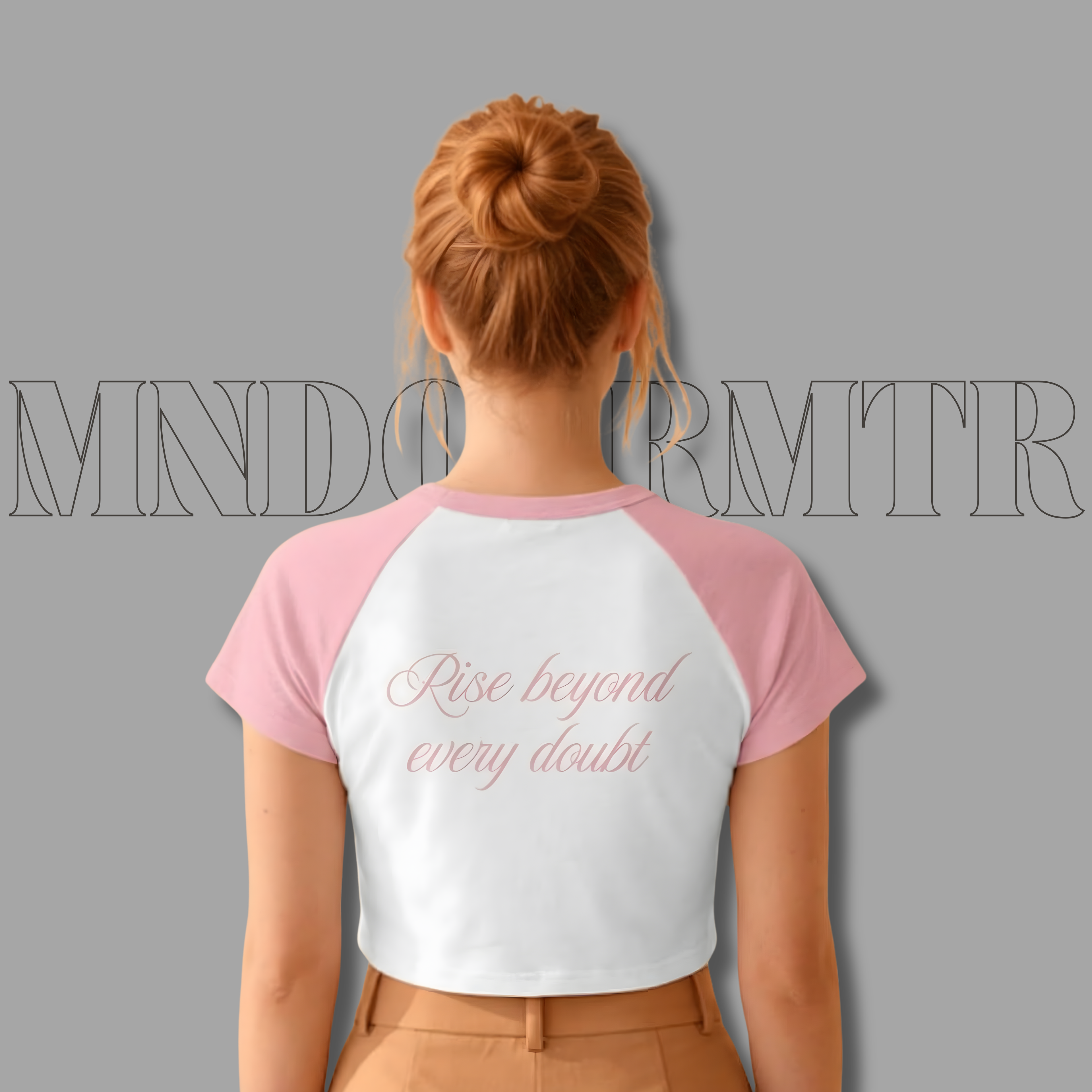 MNDOVRMTR™ micro rib raglan baby tee in white/pink - Rise Beyond Every Doubt back print