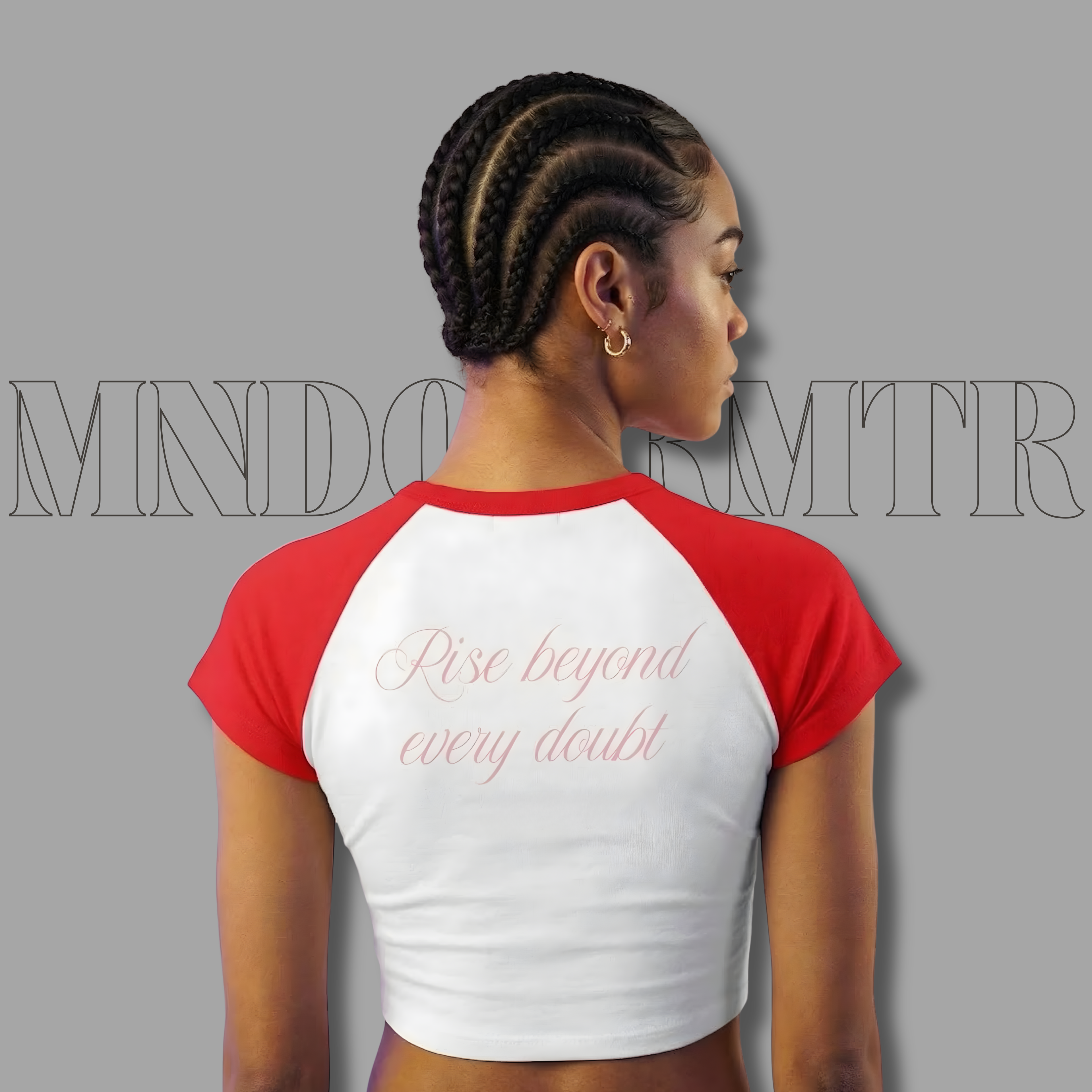 MNDOVRMTR™ micro rib raglan baby tee in white/red - Rise Beyond Every Doubt back print