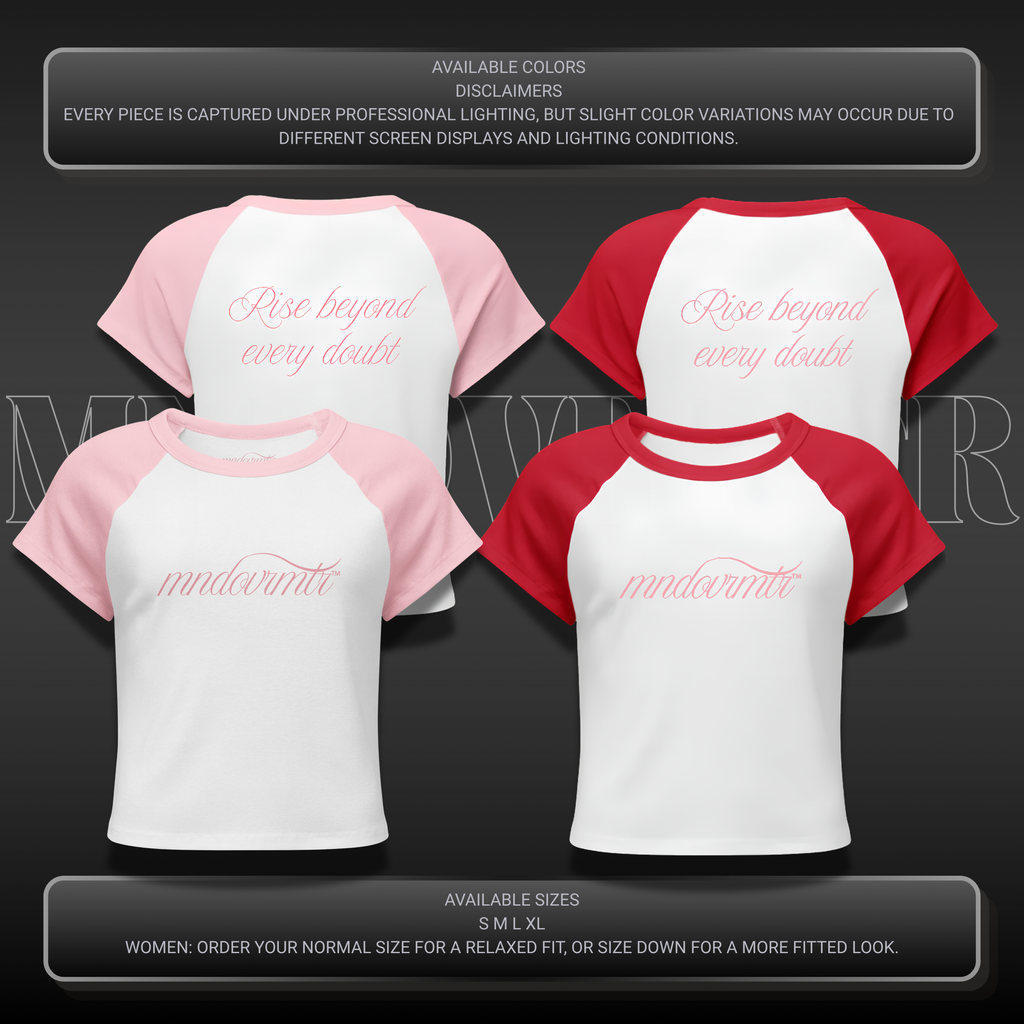 MNDOVRMTR™ micro rib raglan baby tee - pink and red colorways, streetwear crop top