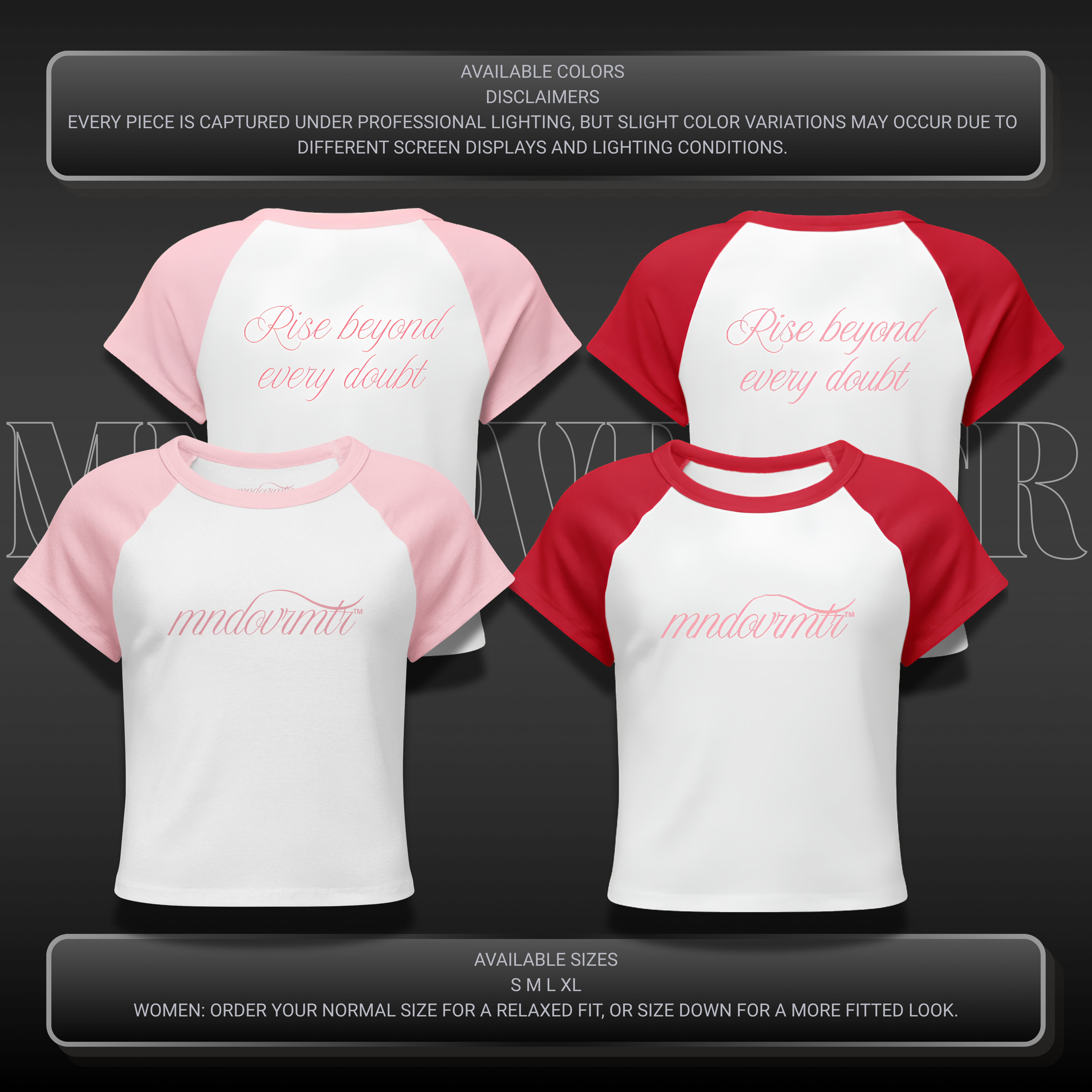 MNDOVRMTR™ micro rib raglan baby tee - pink and red colorways, streetwear crop top