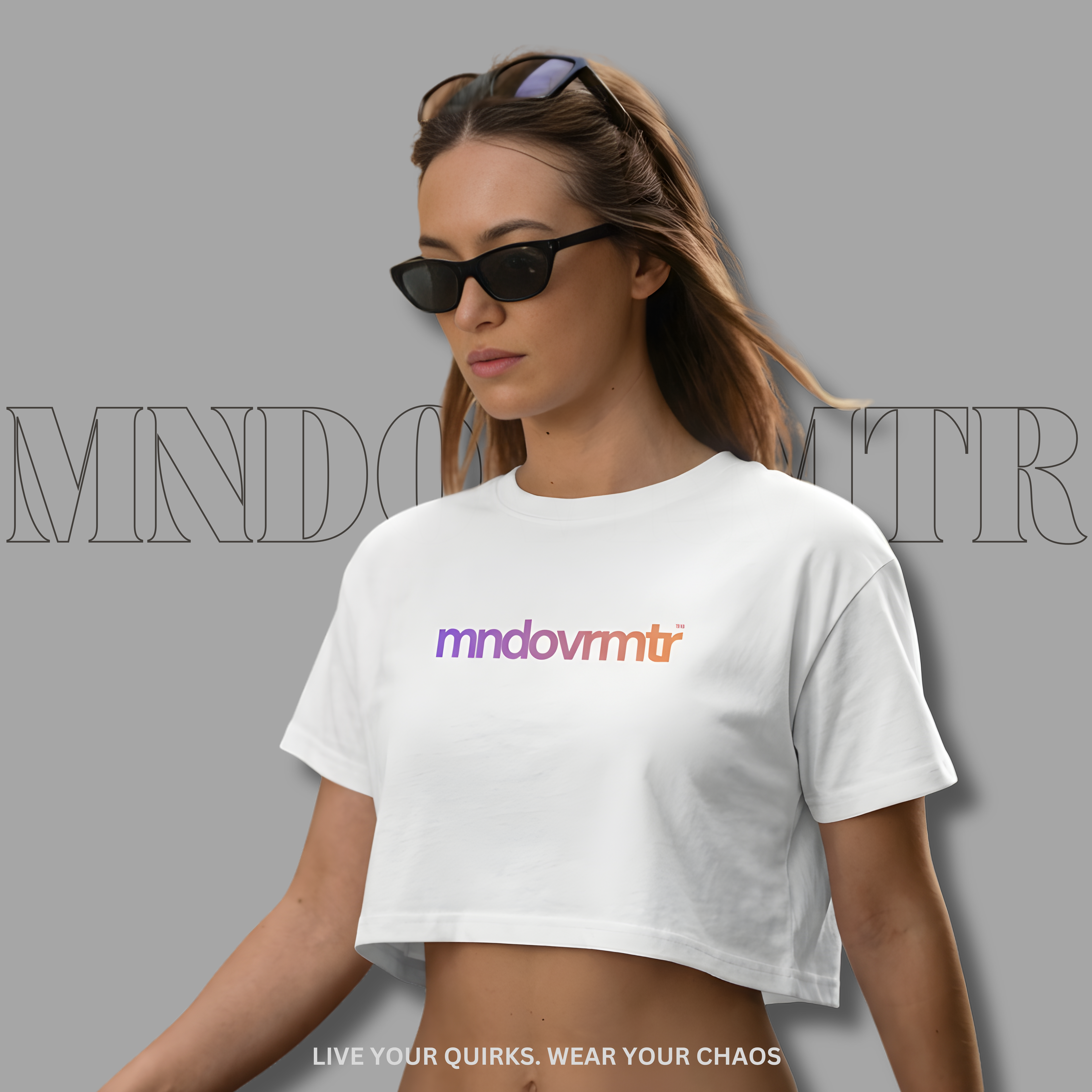 MNDOVRMTR™ gradient crop tee in white - mind over matter motivational streetwear