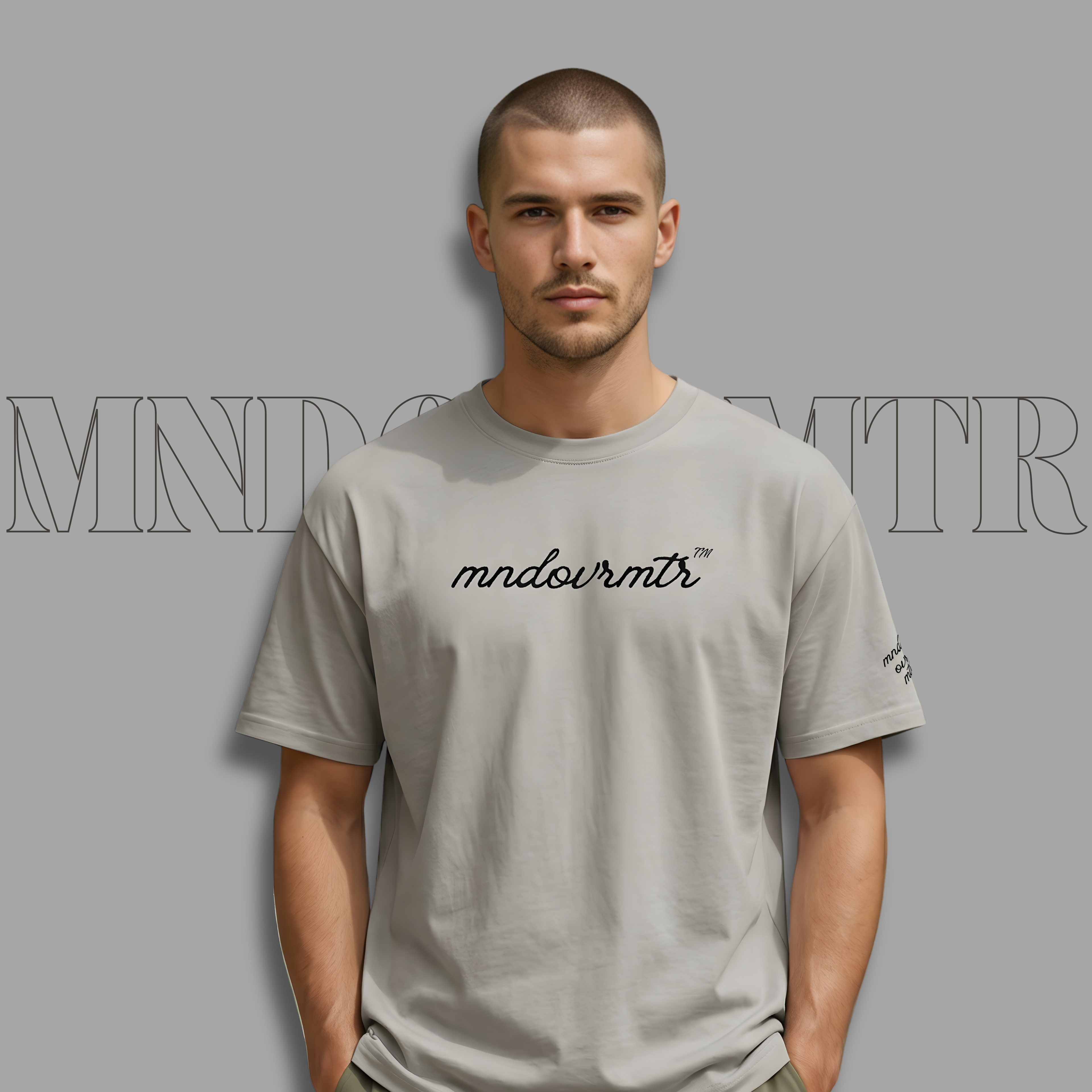 MNDOVRMTR™ script logo t-shirt in grey - mind over matter cursive tee