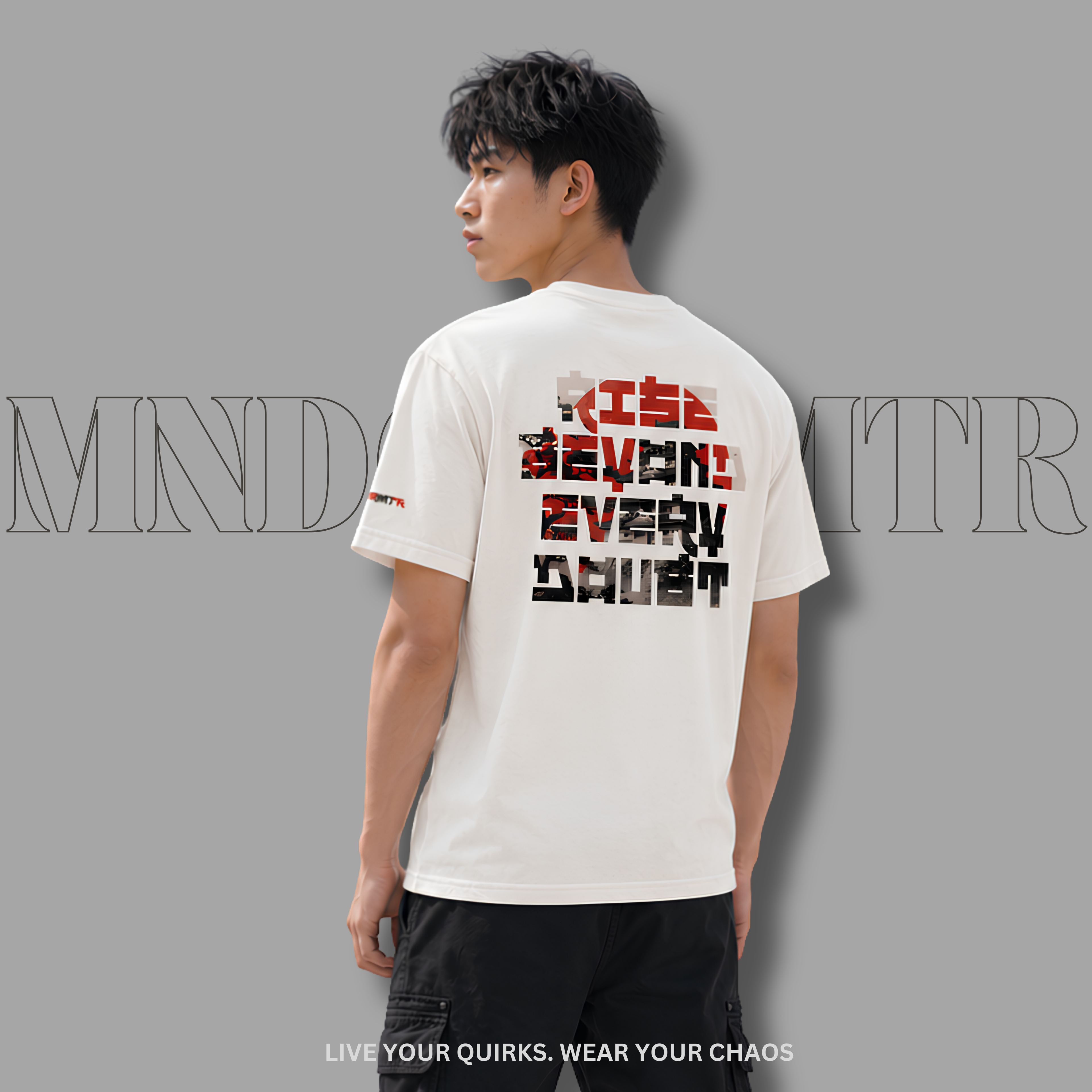 MNDOVRMTR™ Rise Beyond Every Doubt back print on natural colored unisex cotton tees