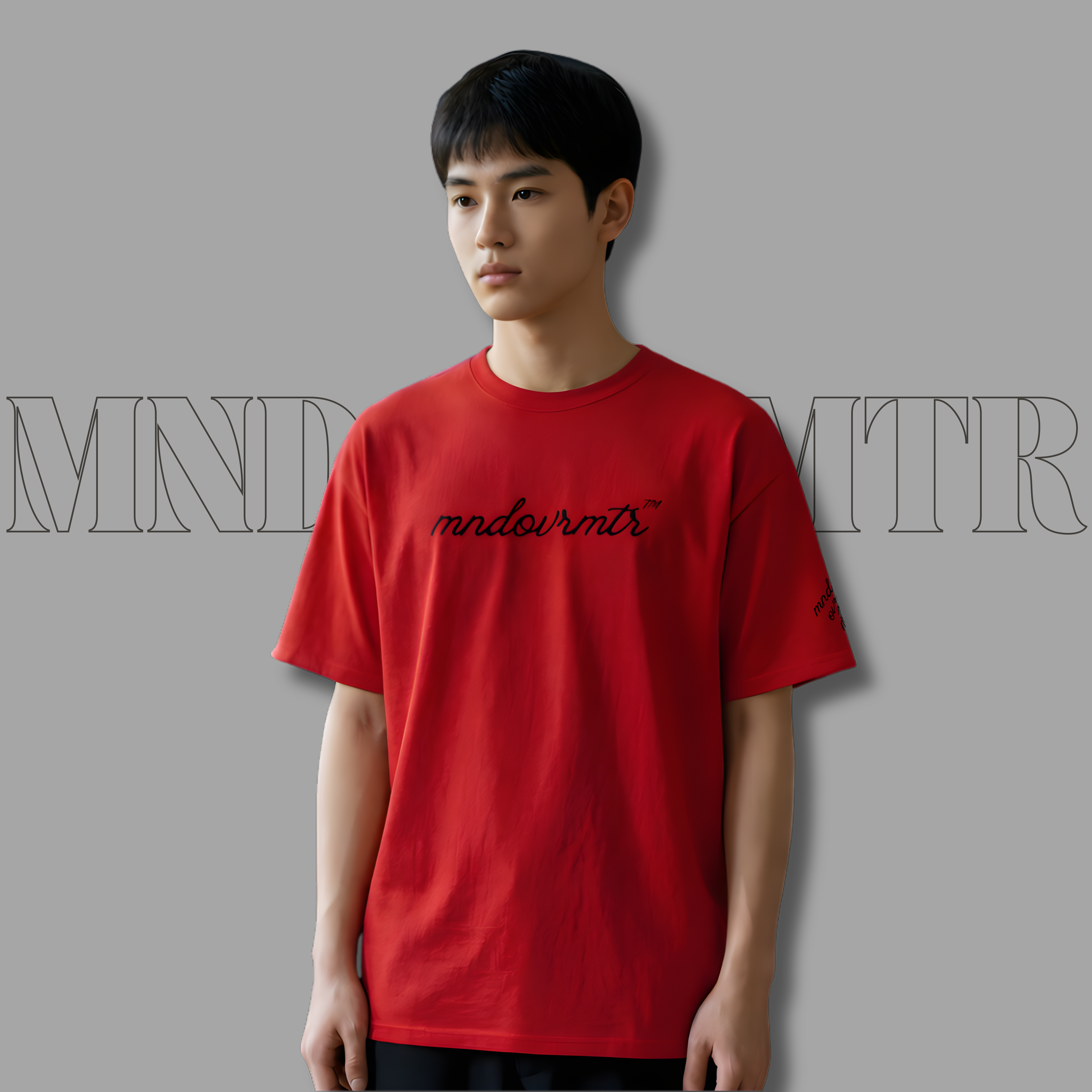 MNDOVRMTR™ script logo t-shirt in red - motivational cursive tee