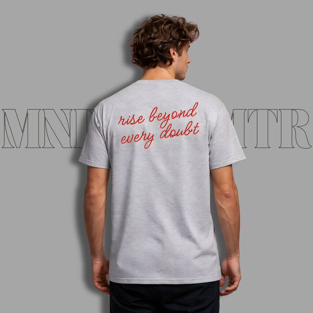 MNDOVRMTR™ stacked logo t-shirt in grey - motivational back print, streetwear tee
