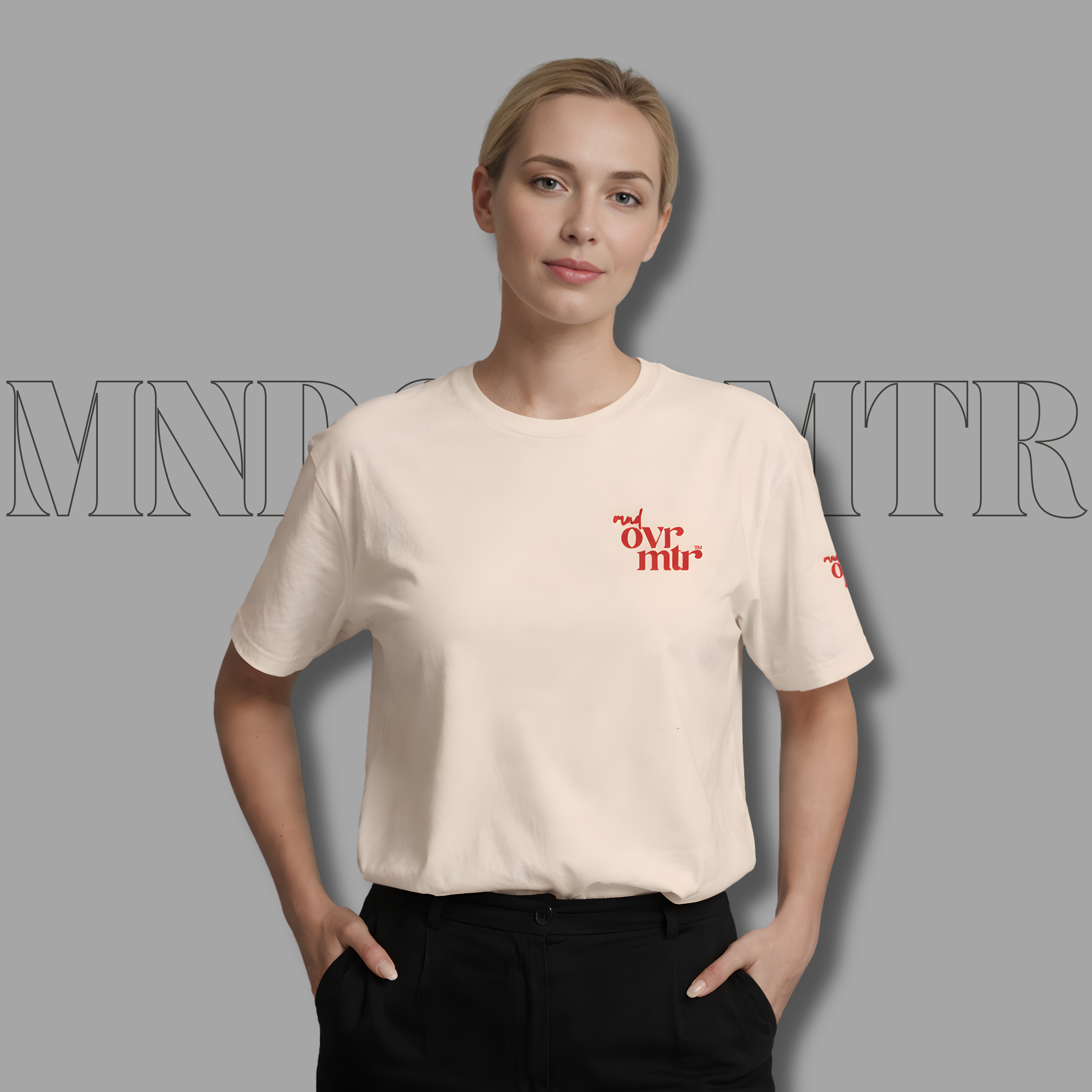 MNDOVRMTR™ stacked logo t-shirt in natural - mind over matter cotton tee