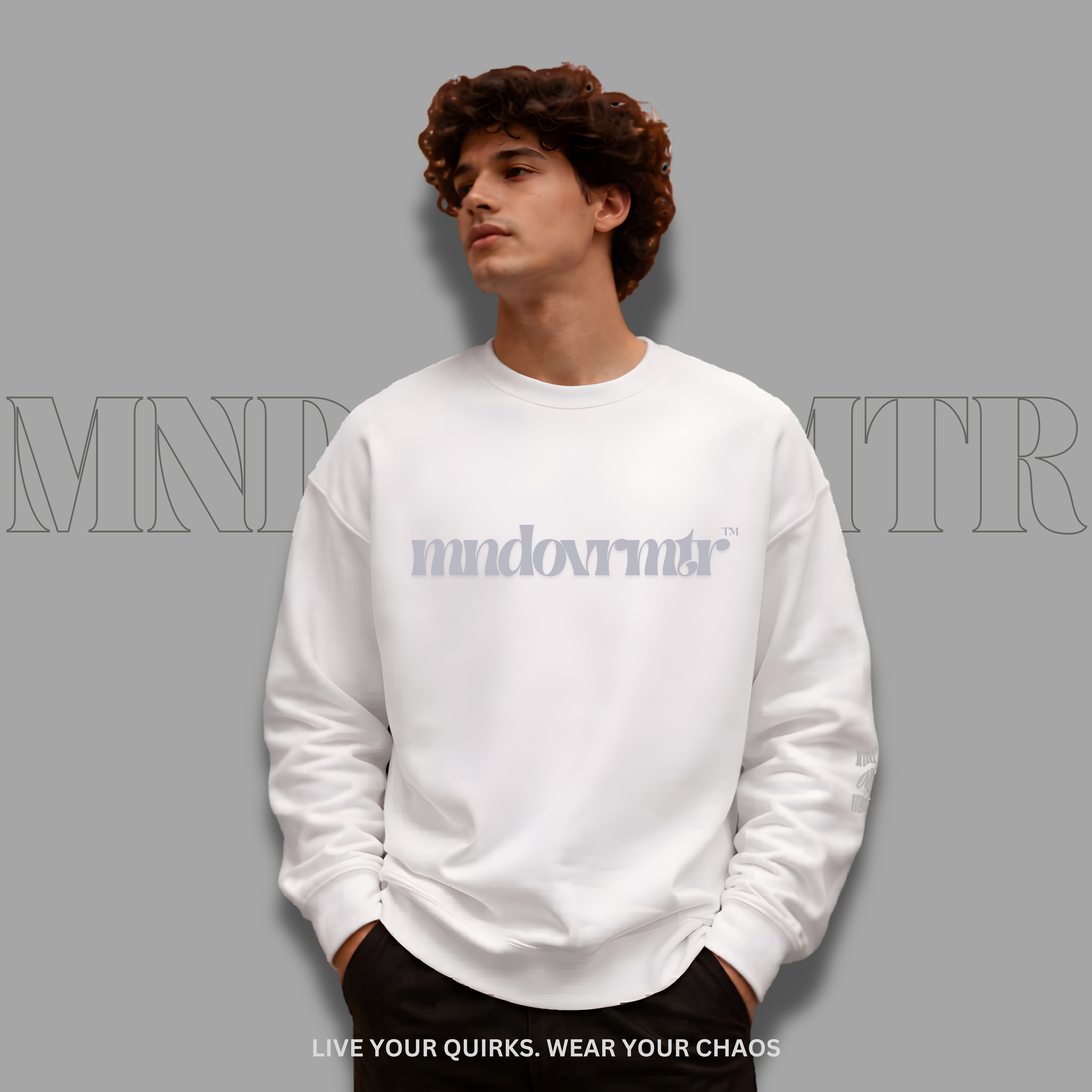 MNDOVRMTR™ premium streetwear sweatshirt in white - mind over matter crewneck