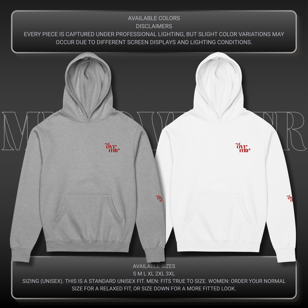 MNDOVRMTR™ men's box hoodie - available colors mockup, oversized streetwear hoodie