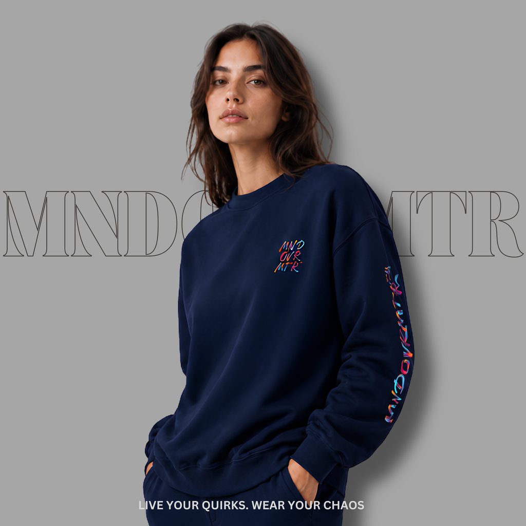 MNDOVRMTR™ unisex sweatshirt in navy - minimalist streetwear crewneck