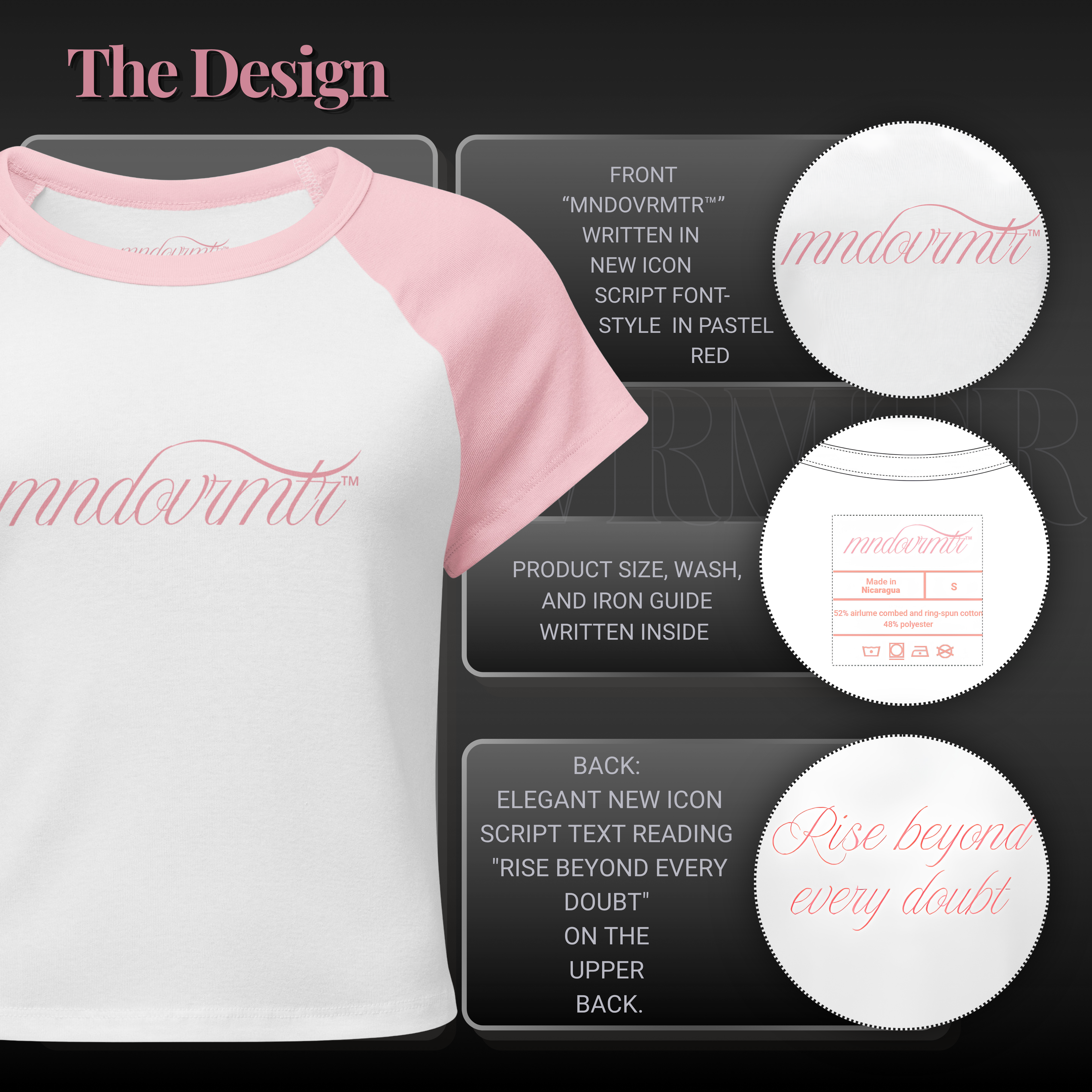 MNDOVRMTR™ micro rib raglan baby tee - branding detail, Y2K streetwear crop top