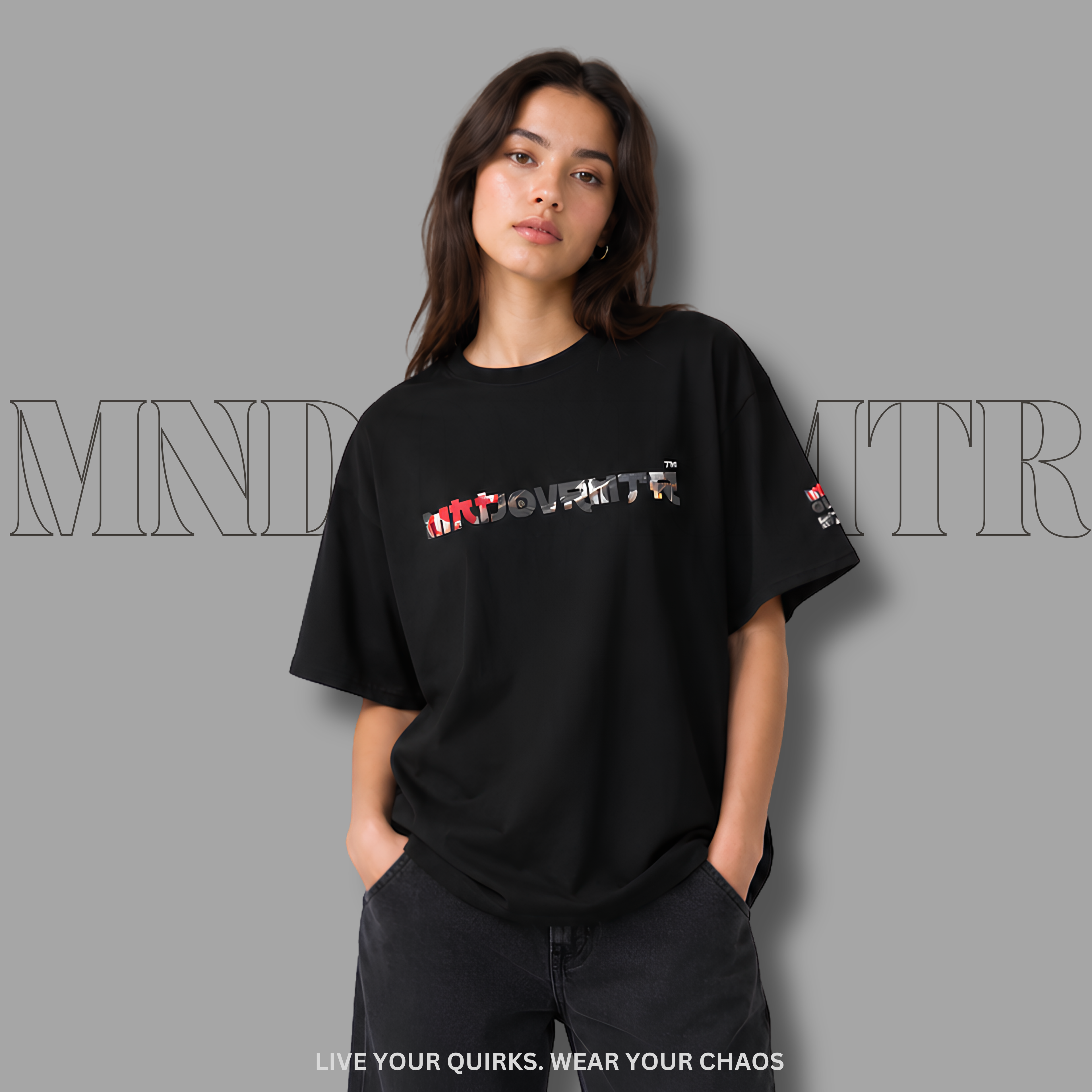 Mndovrmtr koi print tee - minimalist chest logo detail, mind over matter shirt