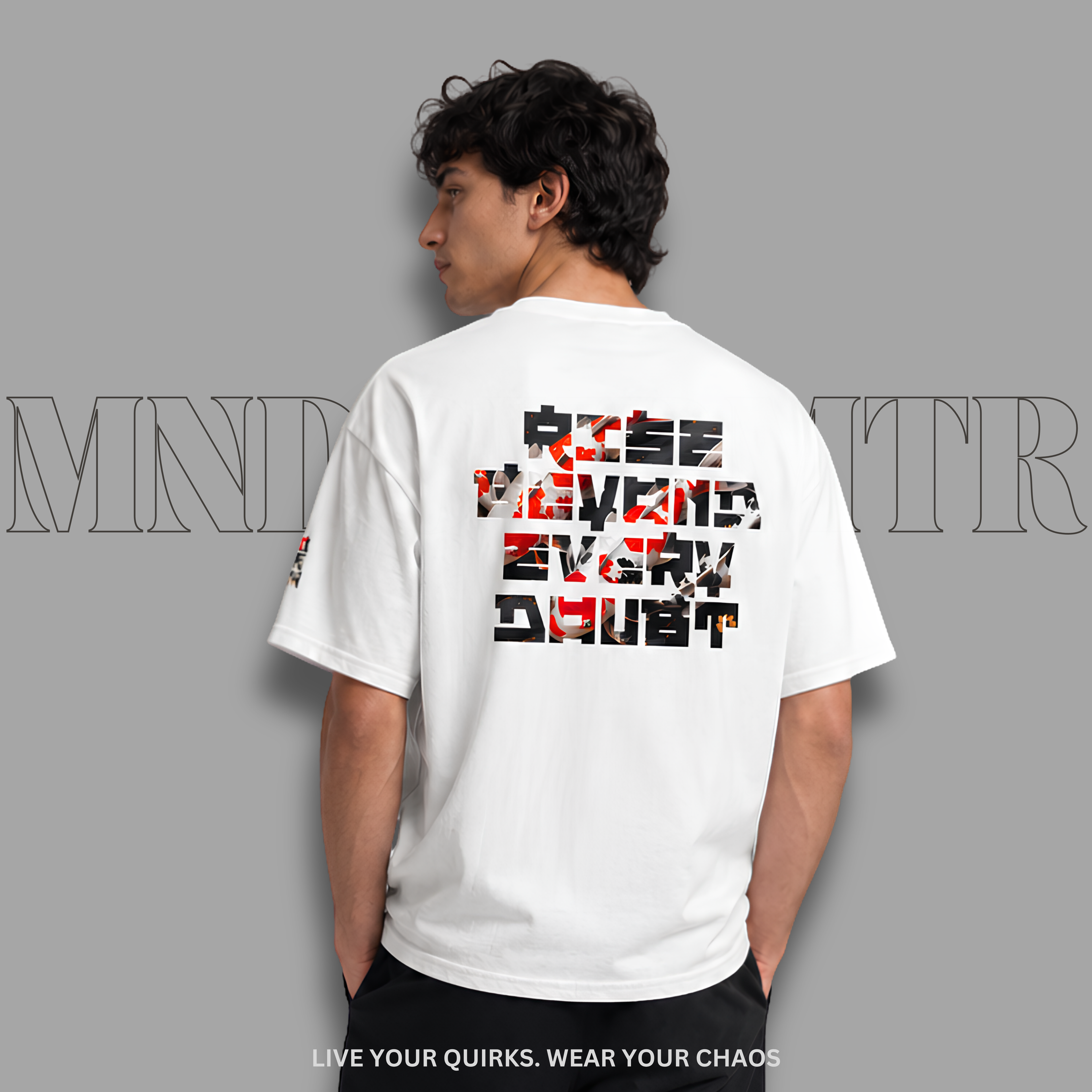 Mndovrmtr koi print tee - back graphic with koi fish pattern, streetwear tee