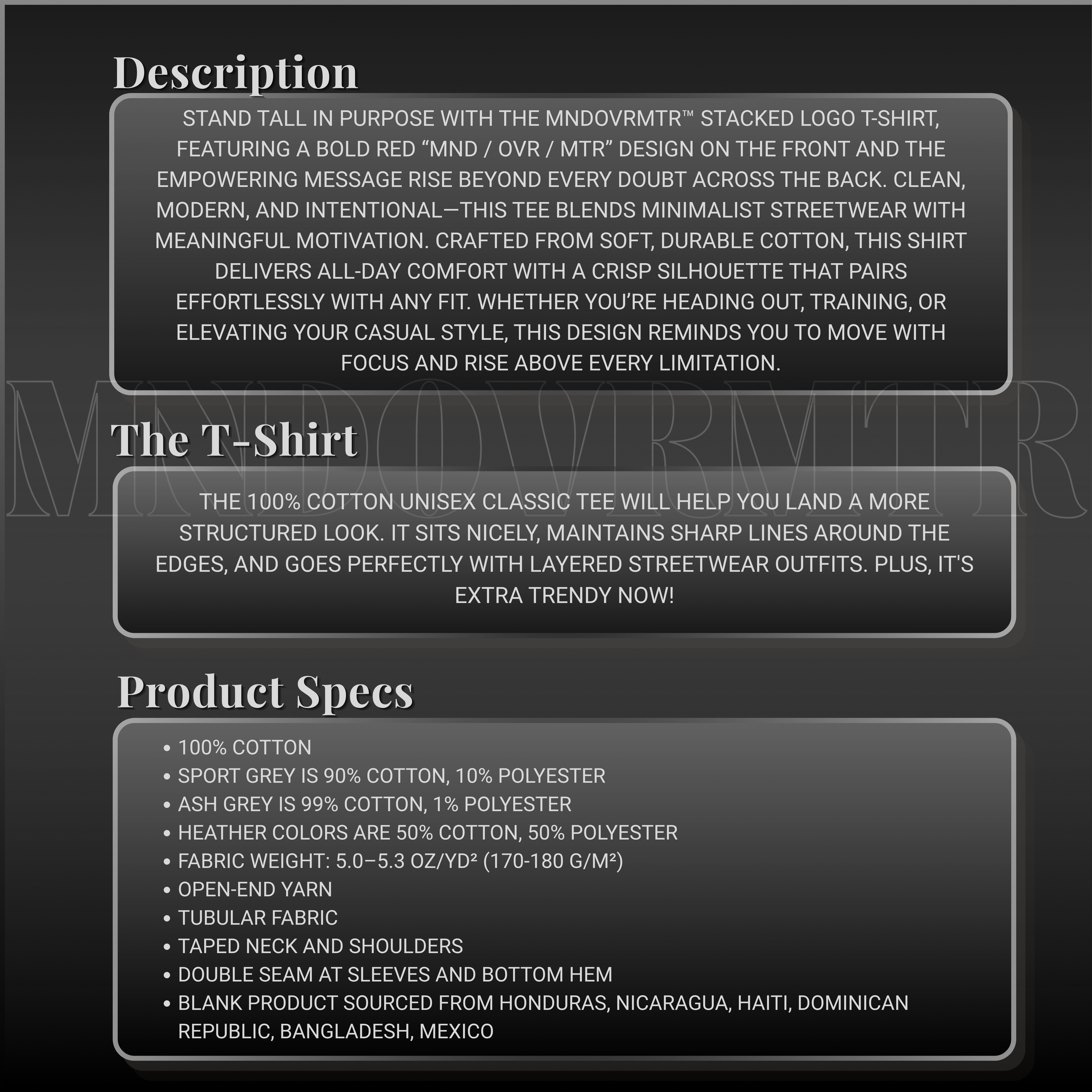 MNDOVRMTR™ stacked logo t-shirt - product description and specs, mind over matter tee