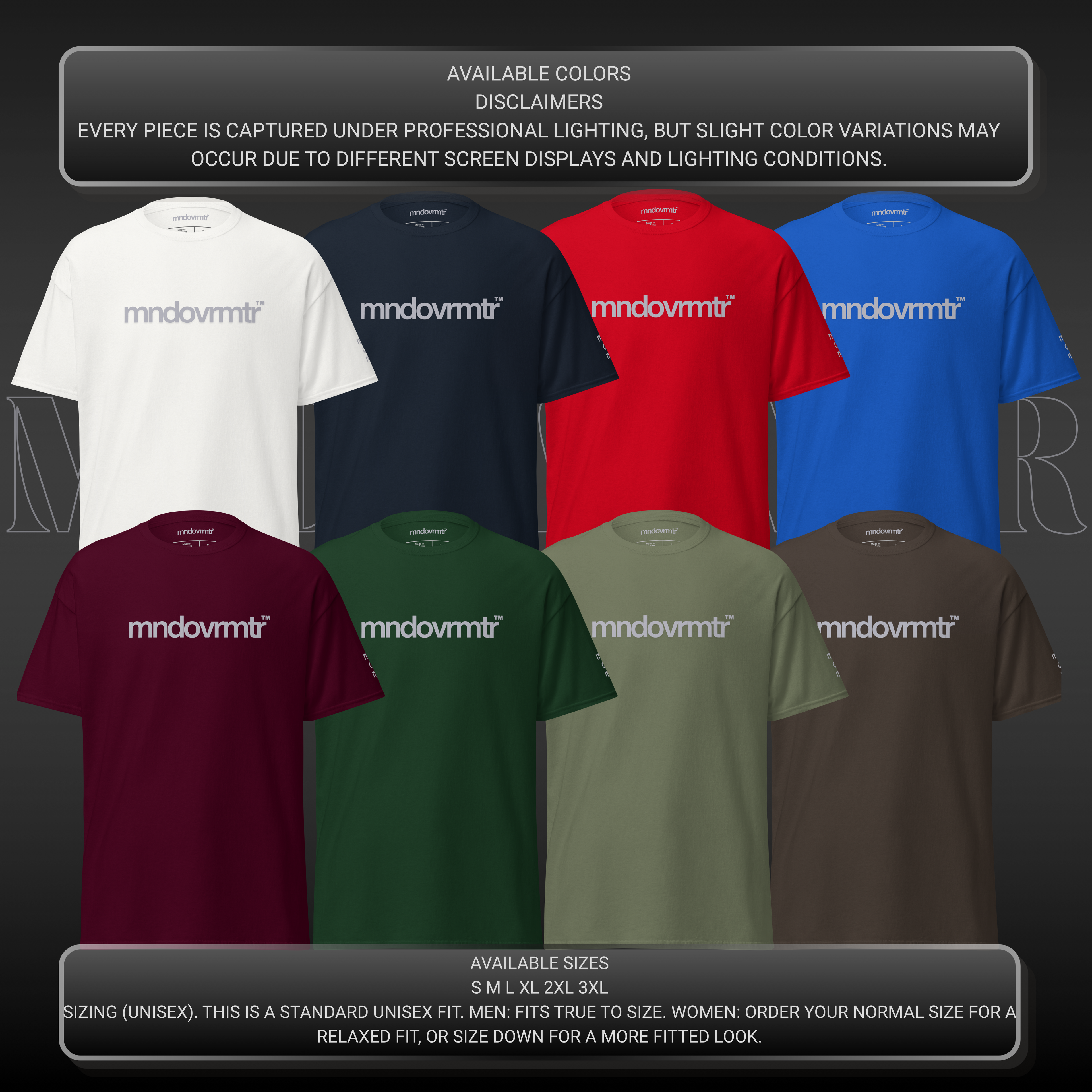 MNDOVRMTR™ 100% cotton t-shirt - available colors mockup, unisex streetwear tee