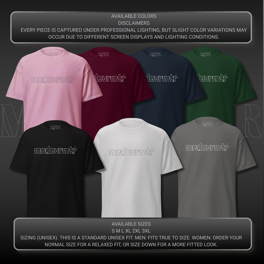 MNDOVRMTR™ minimalist t-shirt - available colors mockup, mind over matter tee