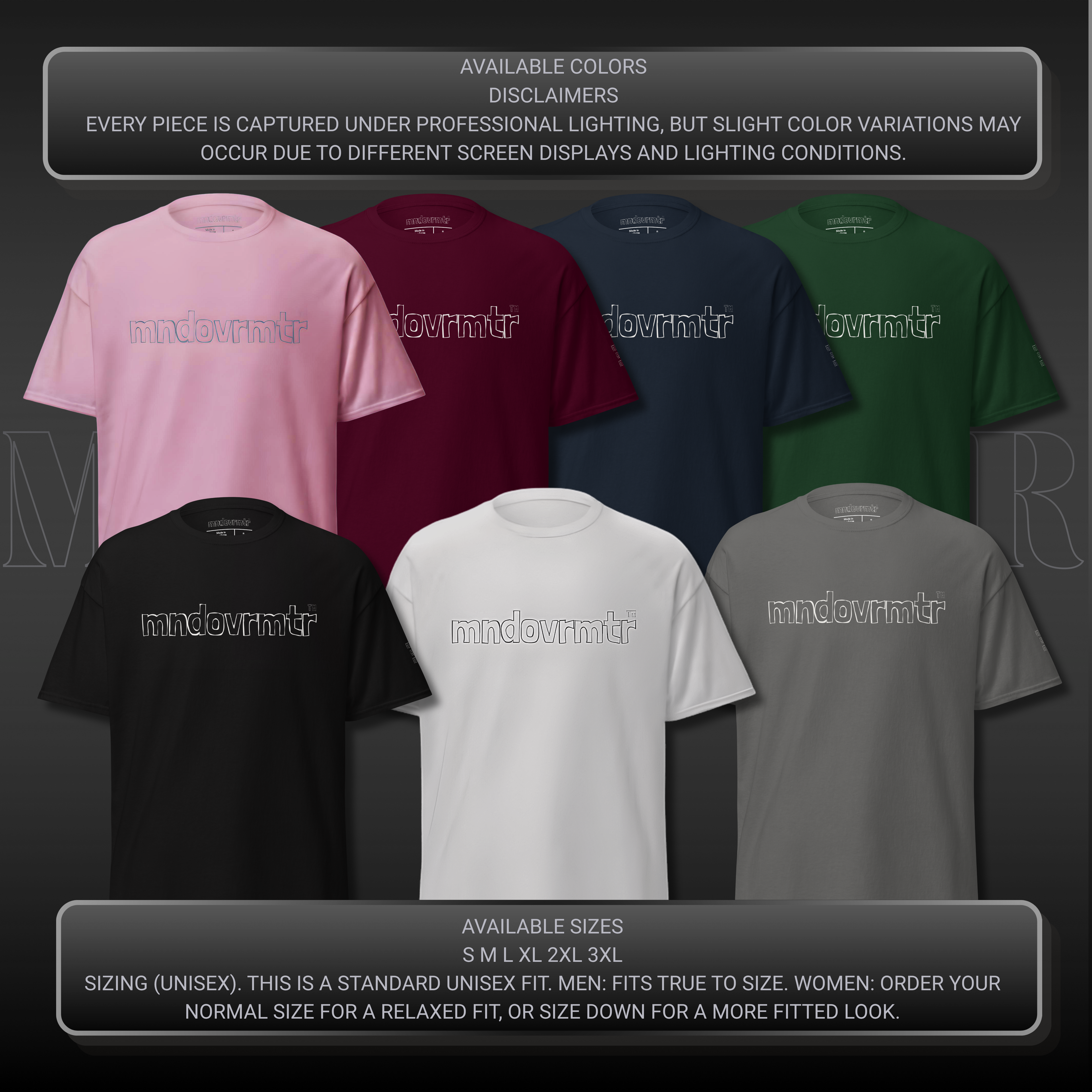 MNDOVRMTR™ minimalist t-shirt - available colors mockup, mind over matter tee