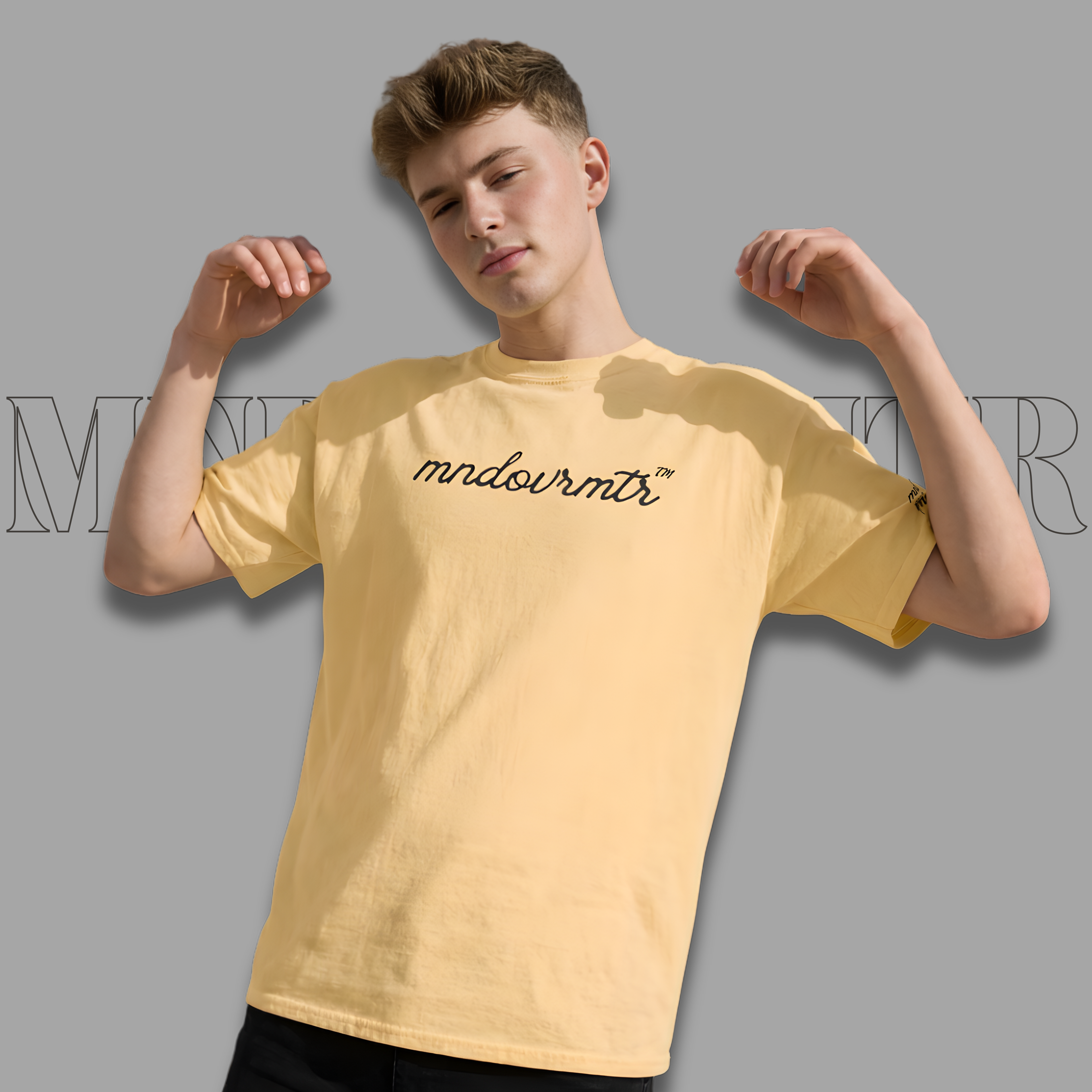 MNDOVRMTR™ script logo t-shirt in yellow - mind over matter streetwear tee