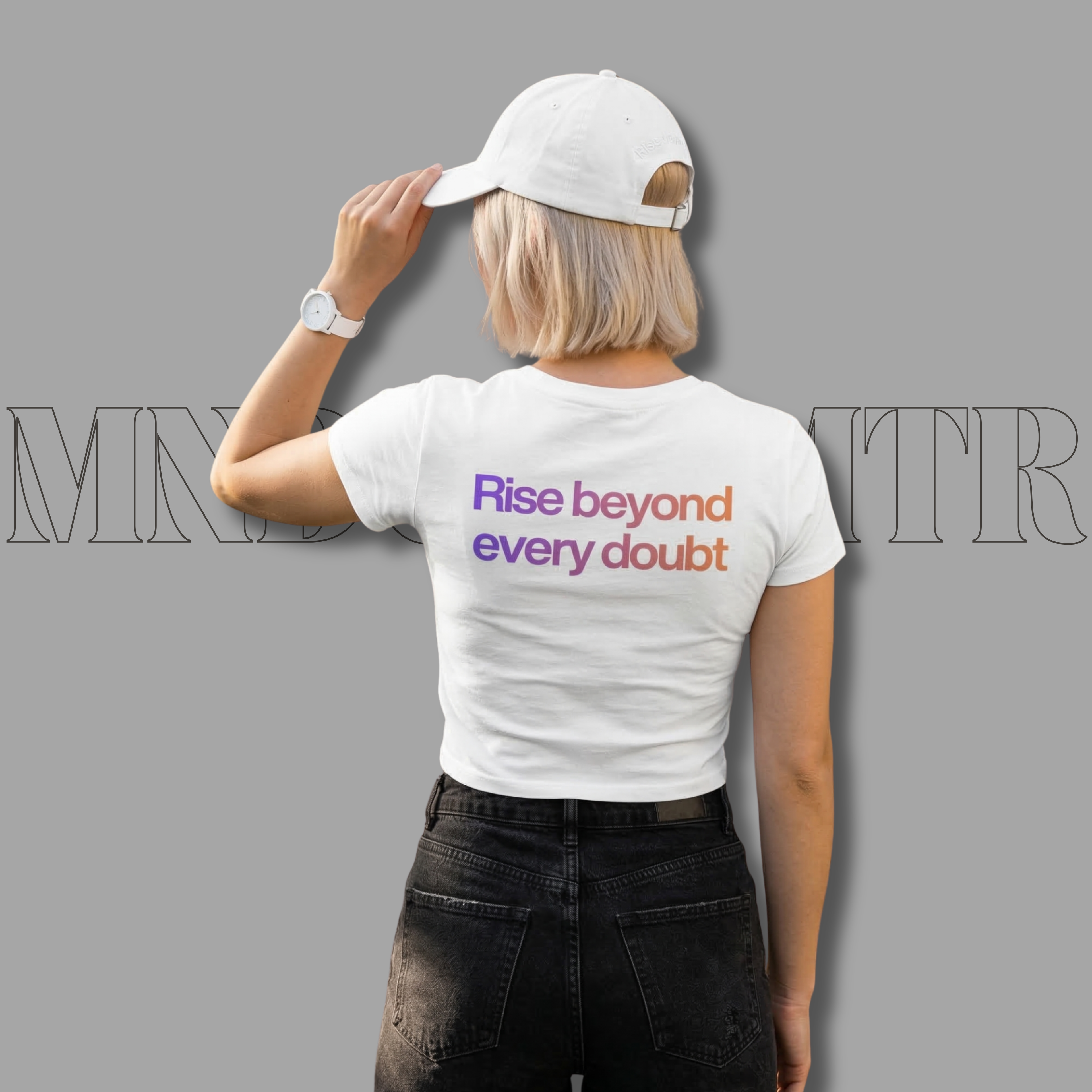 MNDOVRMTR Gradient Crop Tee - Mind Over Matter Motivational Shirt