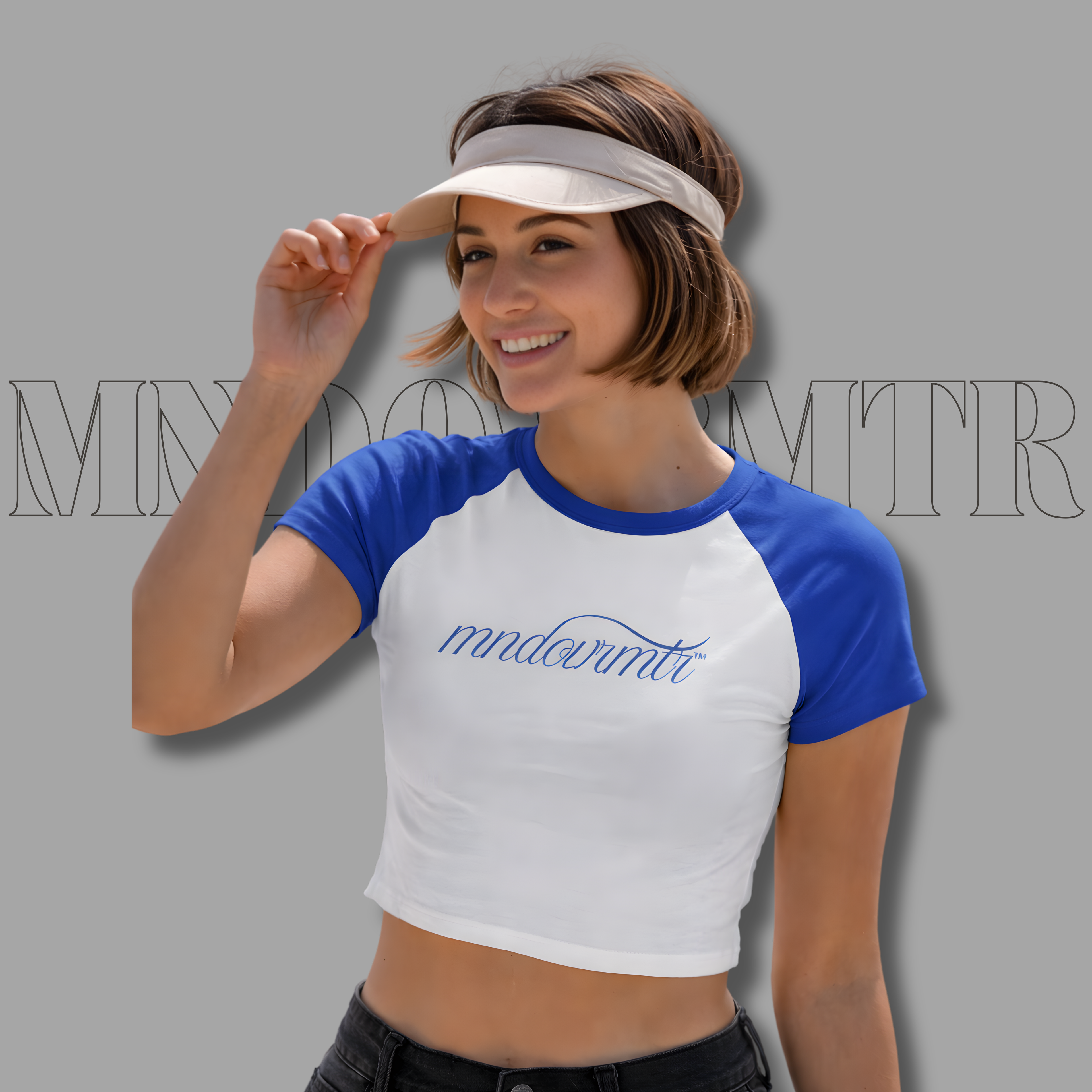 MNDOVRMTR Raglan Crop Top - Rise Beyond Every Doubt Script Tee