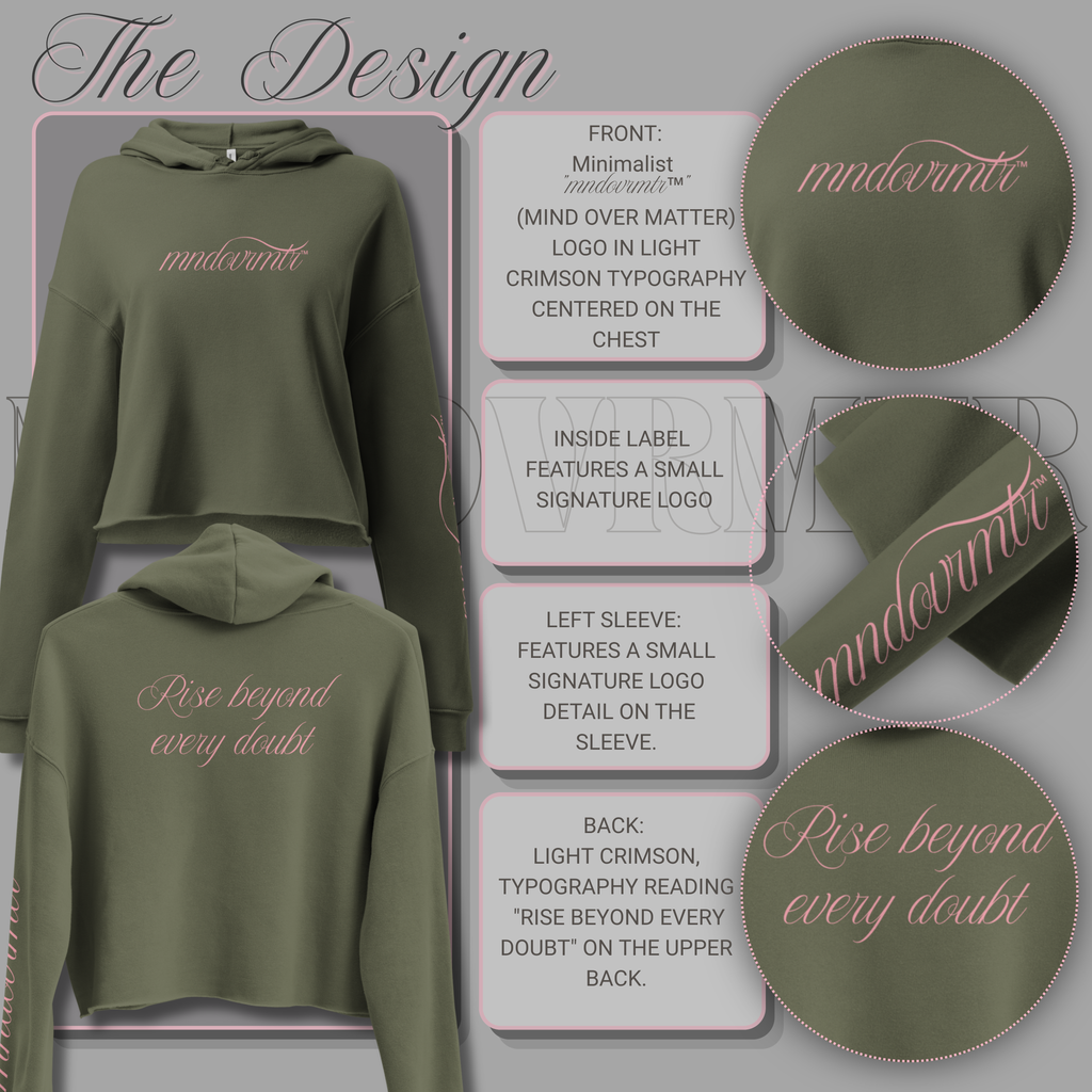 MNDOVRMTR Sexy Crop Hoodie - Mind Over Matter Sleeve Print & Back Quote