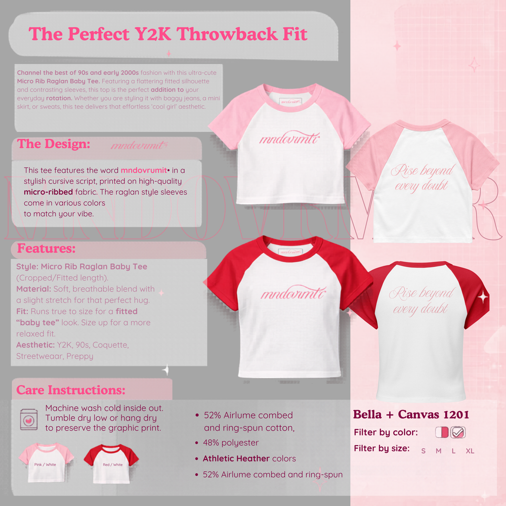MNDOVRMTR Micro Rib Raglan Baby Tee - Red & White Y2K Crop Top