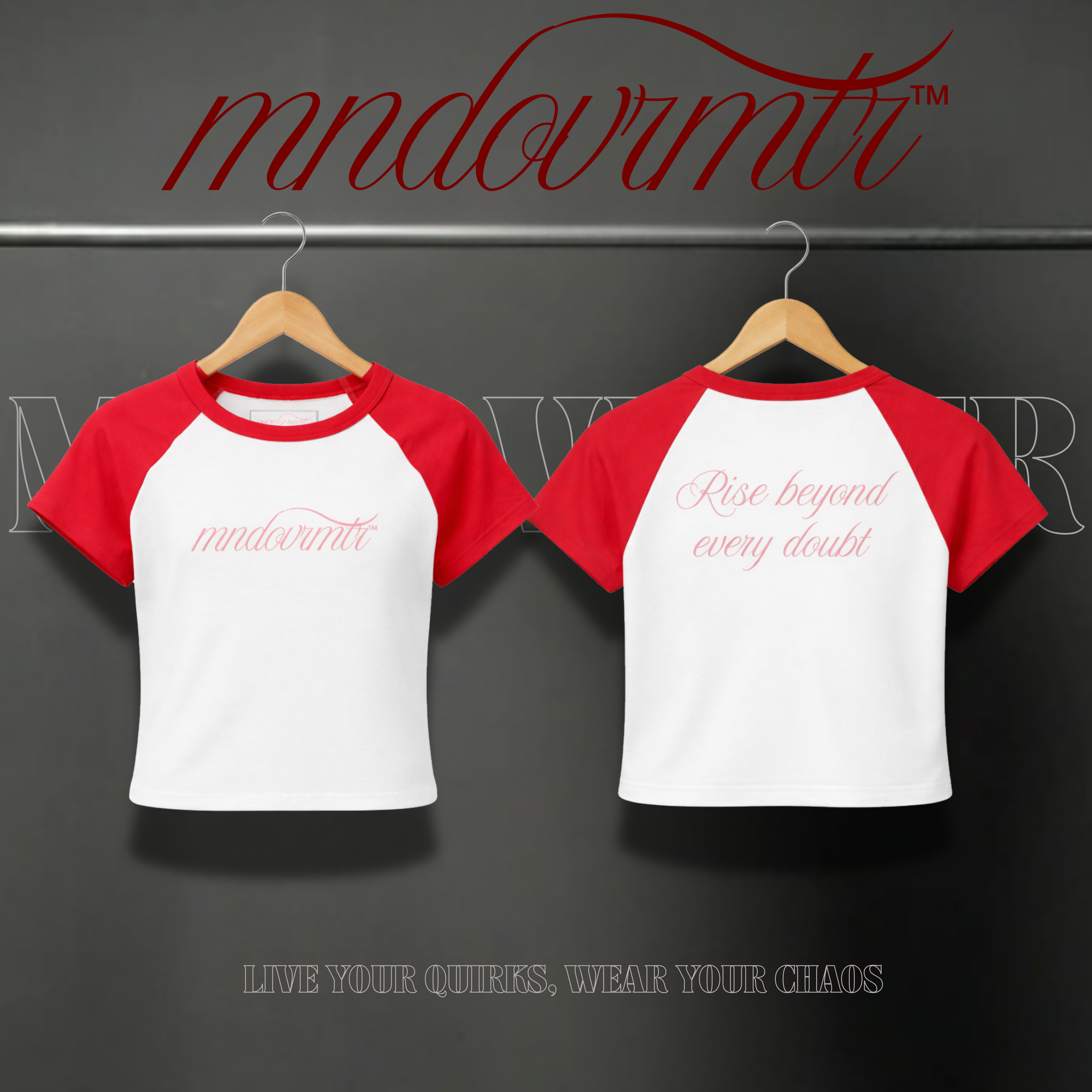 MNDOVRMTR Micro Rib Raglan Baby Tee - Red & White Y2K Crop Top