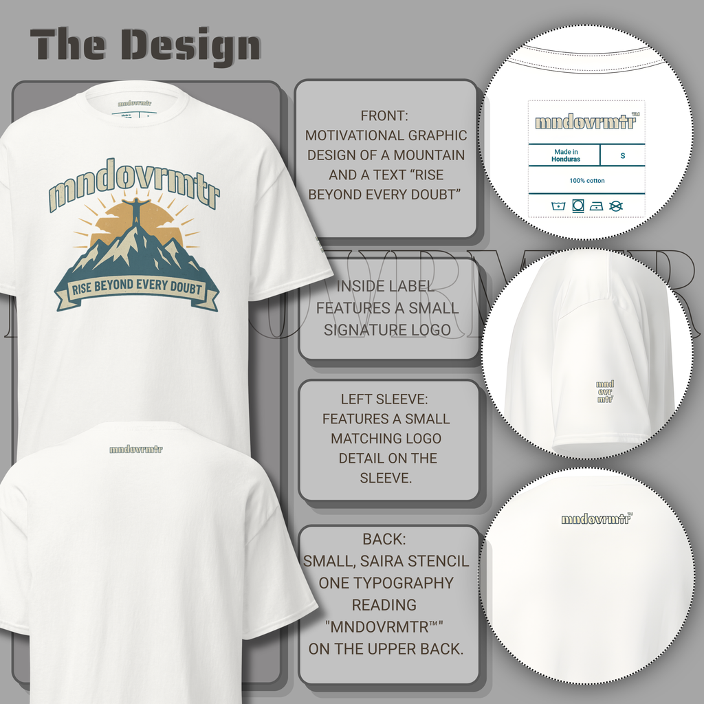 MNDOVRMTR™ Mountain Summit T-Shirt – Rise Beyond Every Doubt Motivational Outdoor Streetwear Tee