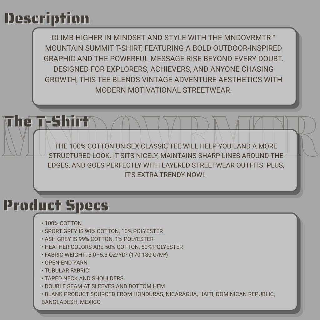 MNDOVRMTR™ Mountain Summit T-Shirt – Rise Beyond Every Doubt Motivational Outdoor Streetwear Tee