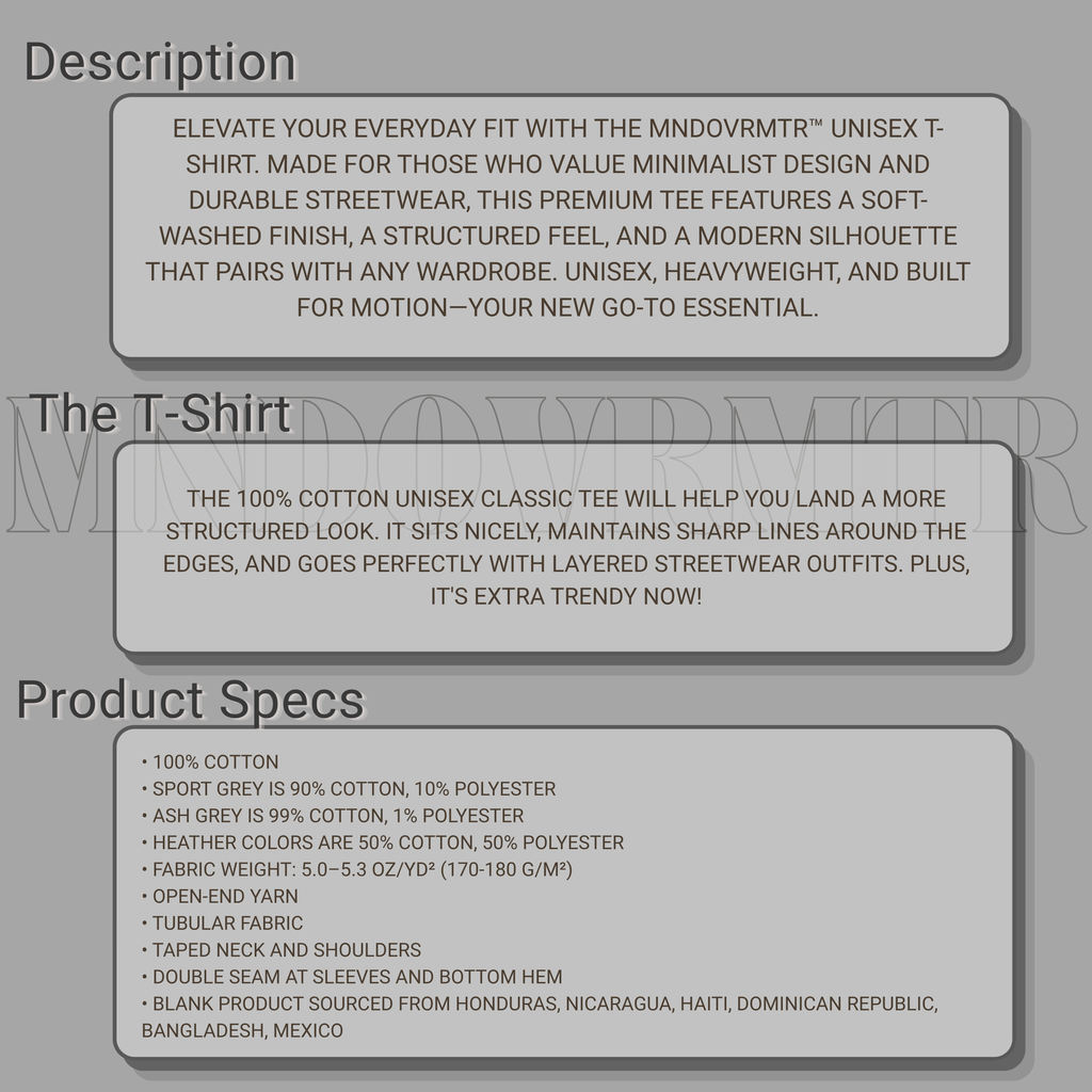 MNDOVRMTR™ 100% Cotton T-Shirt – Minimalist Unisex Premium Streetwear Tee
