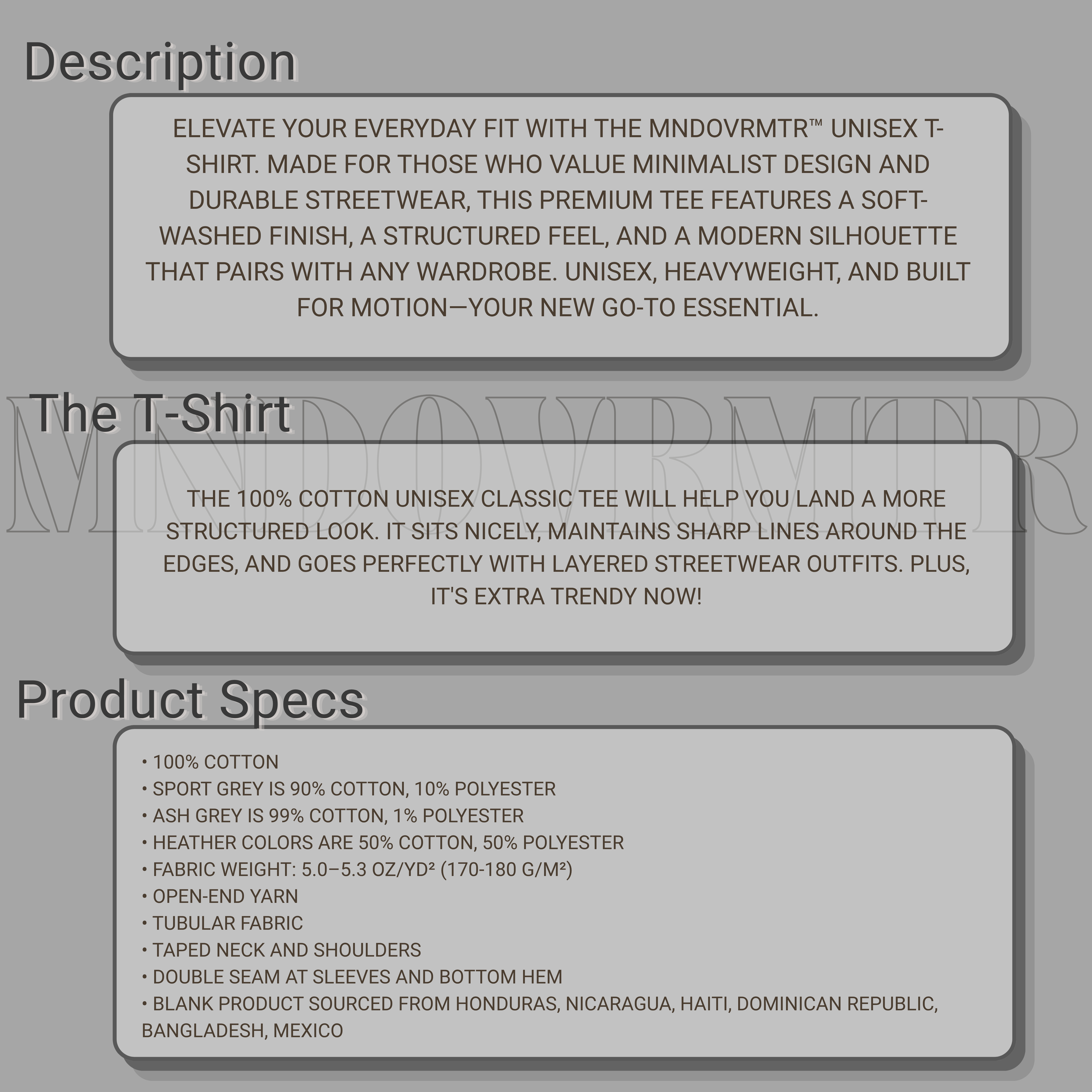 MNDOVRMTR™ 100% Cotton T-Shirt – Minimalist Unisex Premium Streetwear Tee