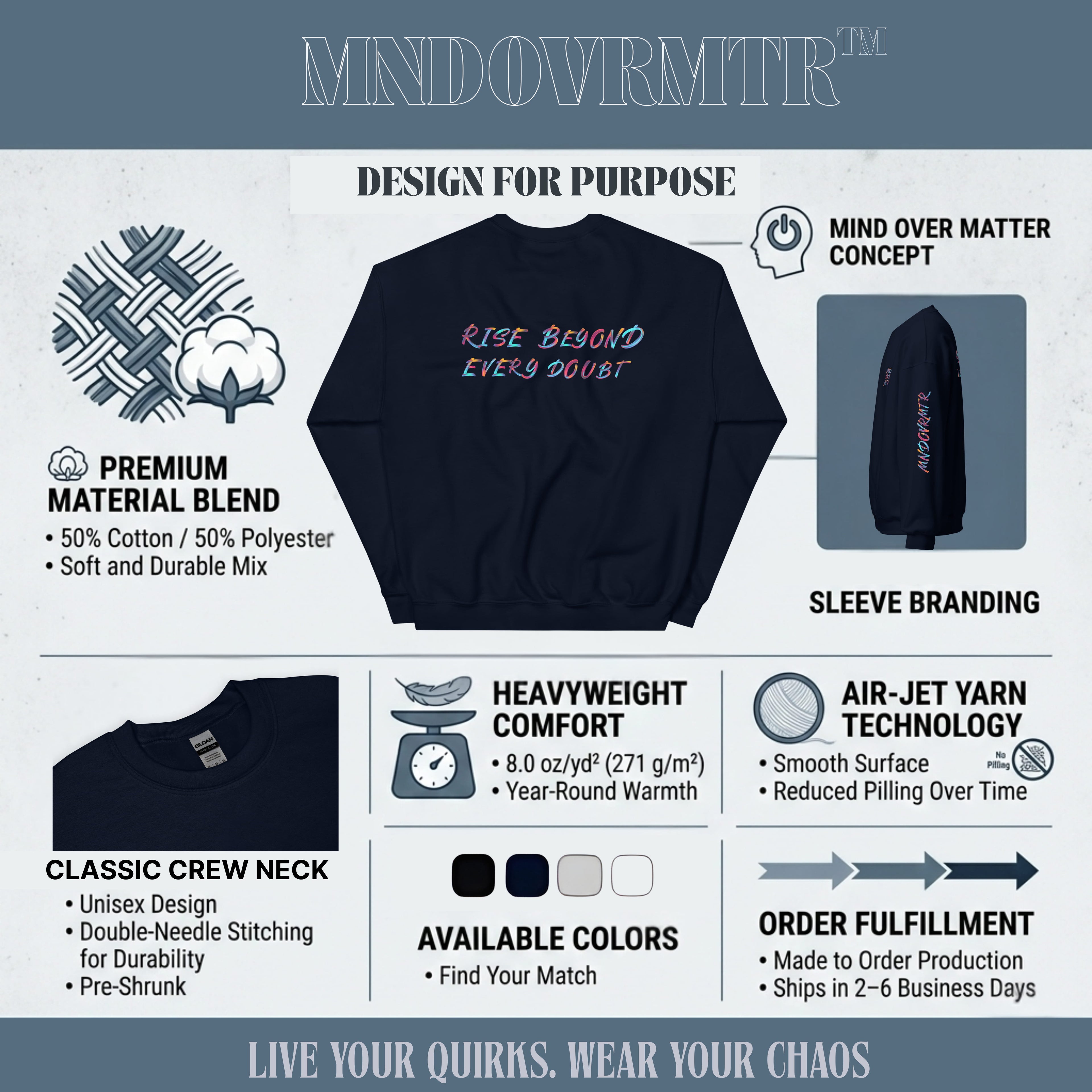 MNDOVRMTR™ Unisex Sweatshirt – Minimalist Motivational Streetwear | Soft Classic Fit Crewneck