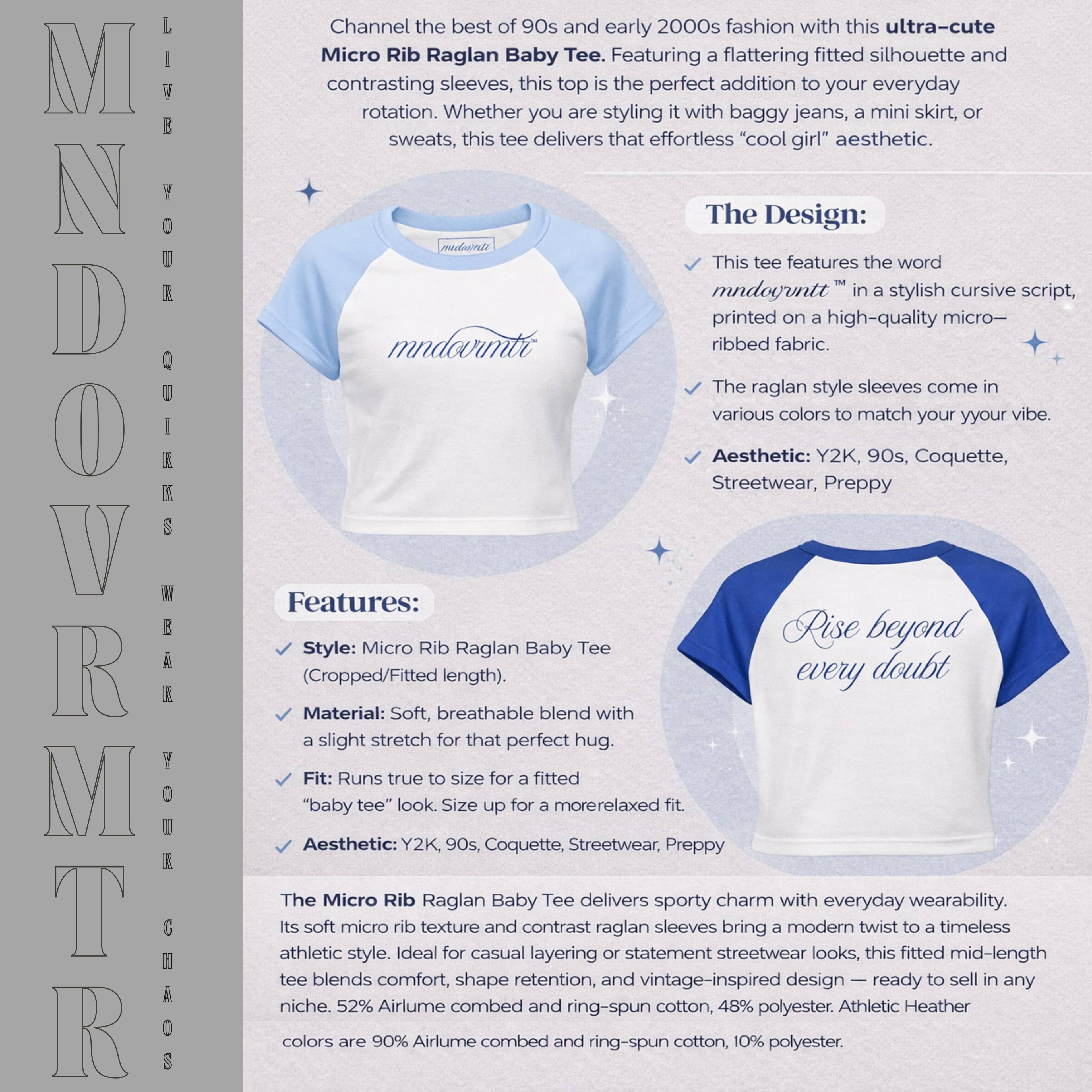MNDOVRMTR Raglan Crop Top - Rise Beyond Every Doubt Script Tee