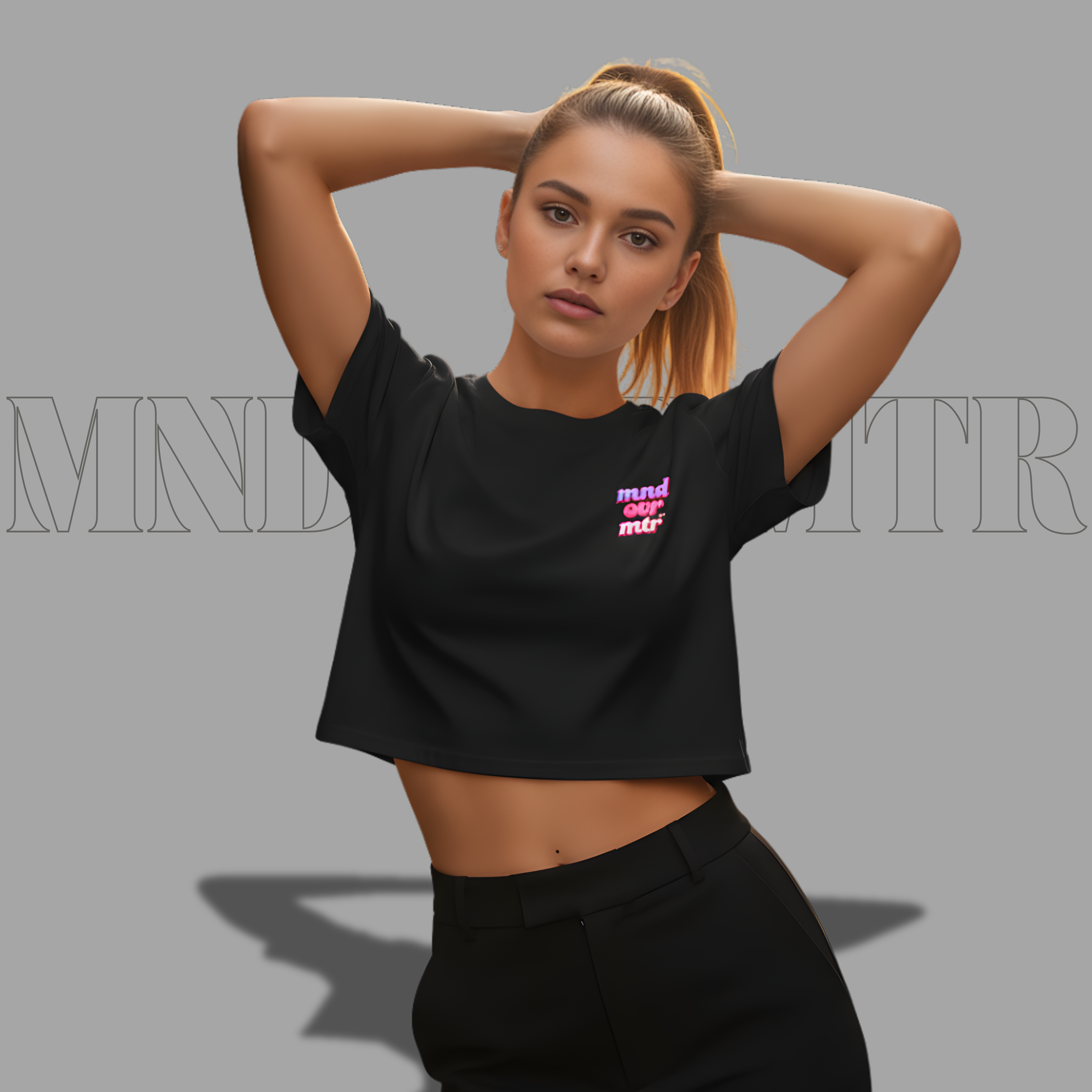 MNDOVRMTR™ crop top in black - relaxed dropped shoulder streetwear tee