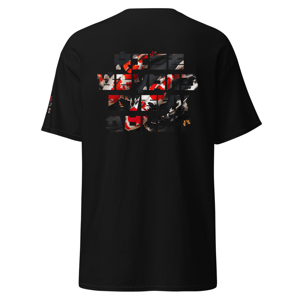 Mndovrmtr koi print tee in black - koi fish back graphic, unisex tee
