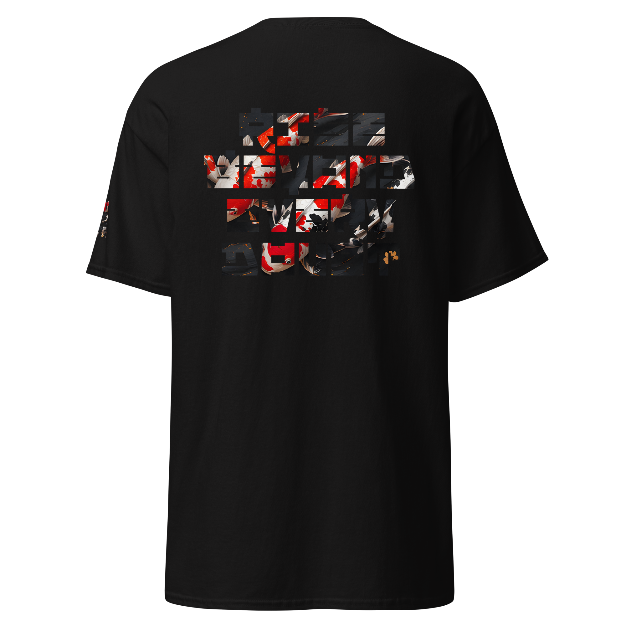 Mndovrmtr koi print tee in black - koi fish back graphic, unisex tee