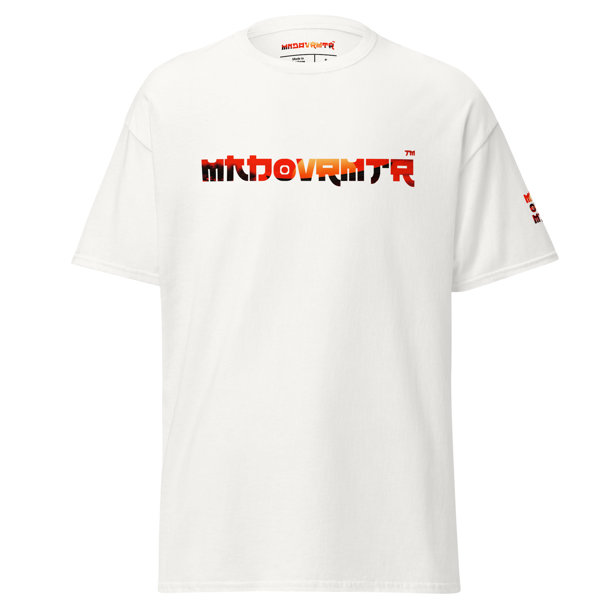 MNDOVRMTR™ Rise Beyond Every Doubt t-shirt in white - unisex classic tee, front view