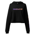 MNDOVRMTR™ women's black crop hoodie - gradient print, raw-hem streetwear pullover